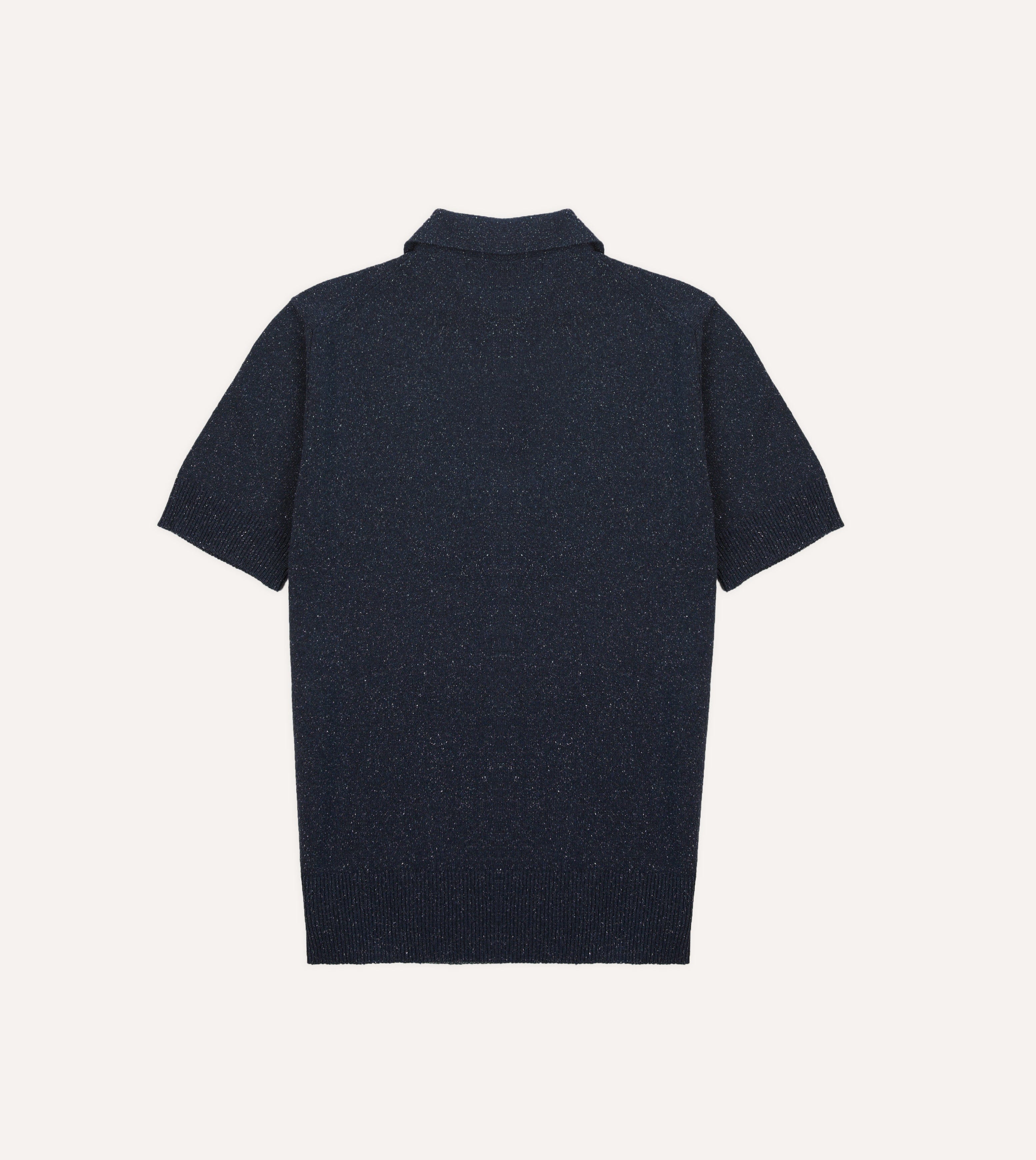 Navy Knitted Silk Short-Sleeve Polo Shirt