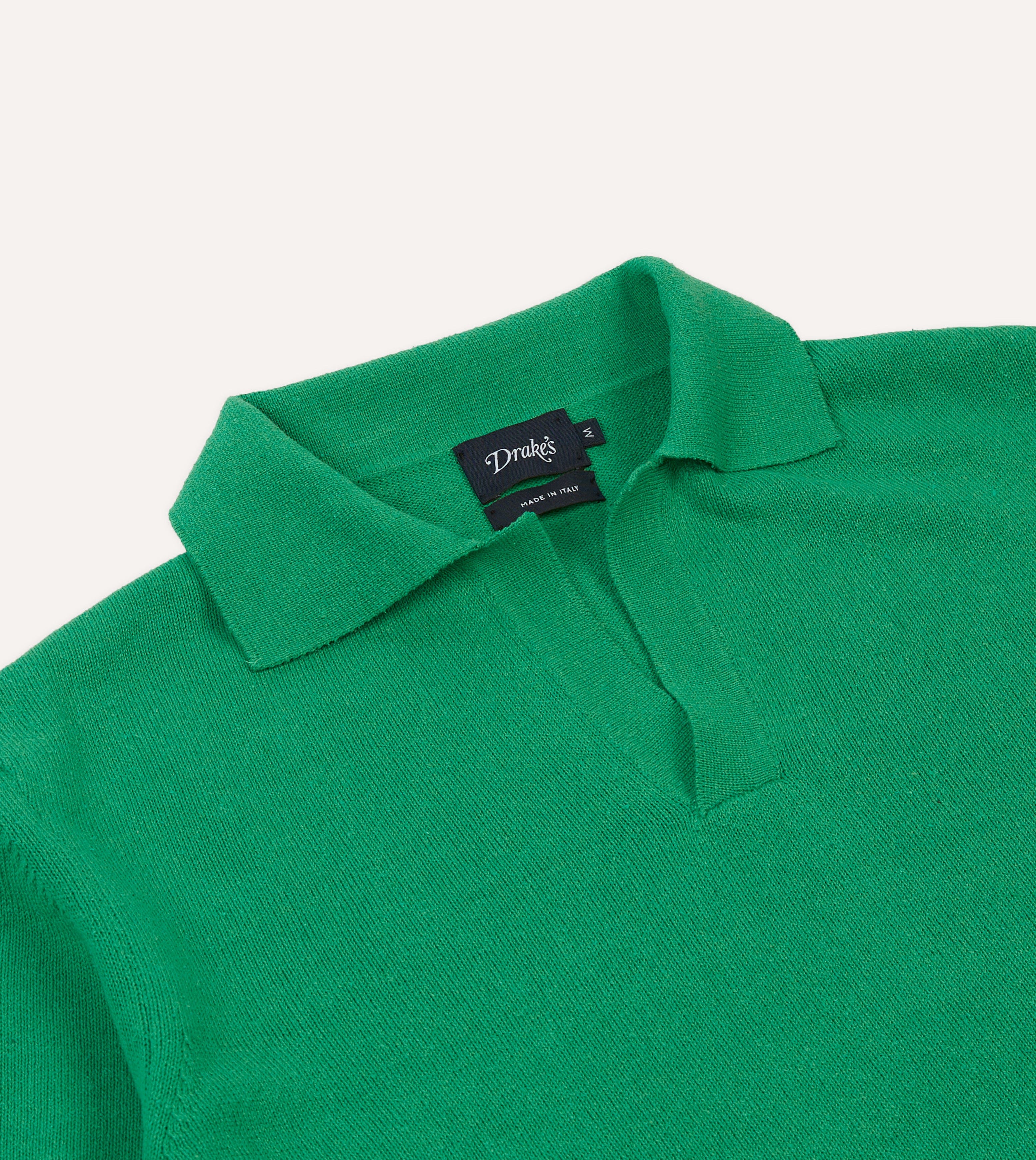 Green Knitted Silk Short-Sleeve Polo Shirt – Drakes