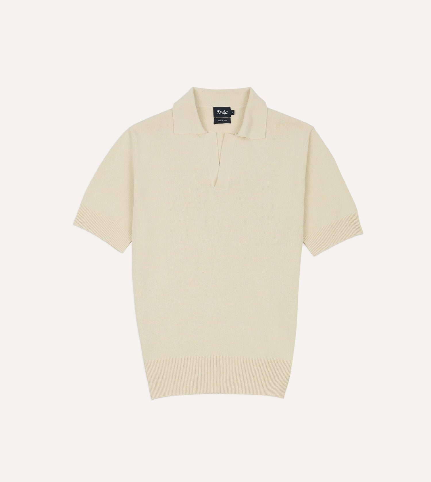 Ecru Knitted Silk Short-Sleeve Polo Shirt