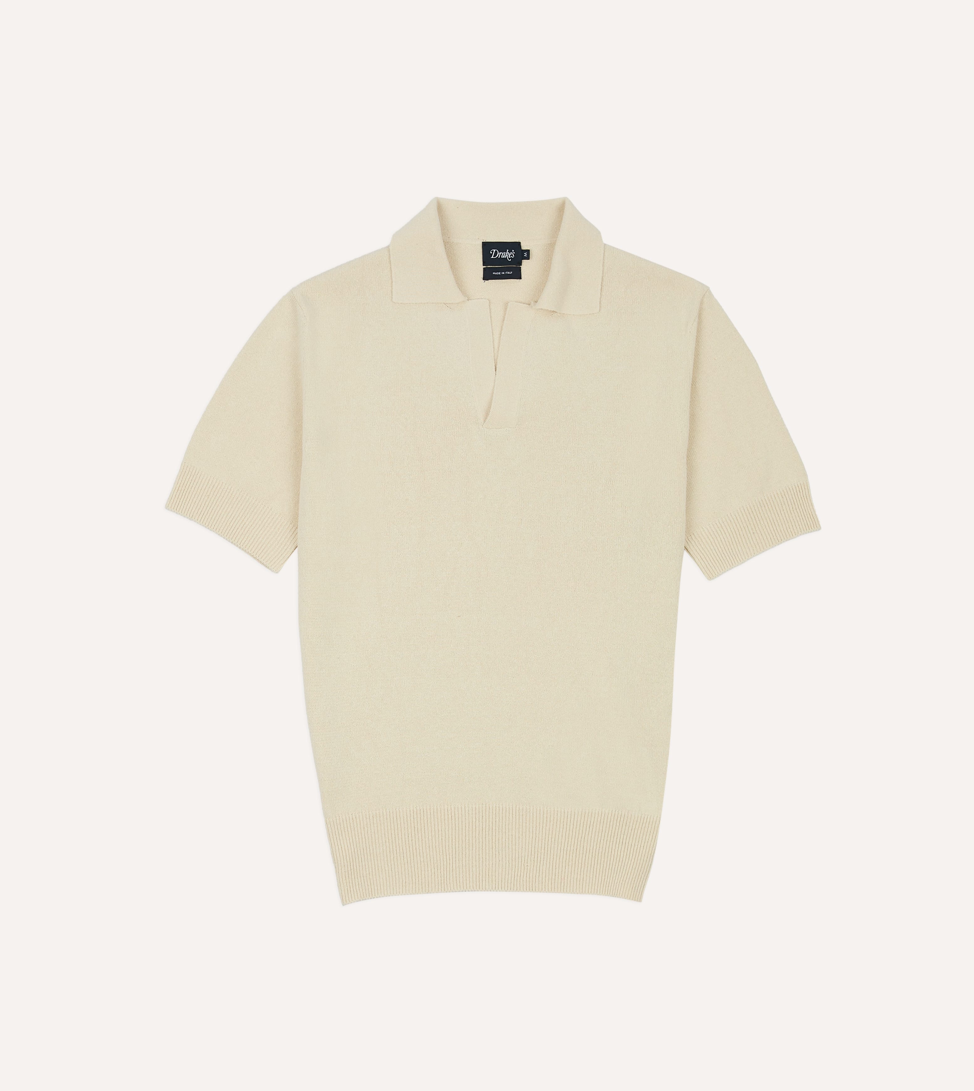 Ecru Knitted Silk Short-Sleeve Polo Shirt