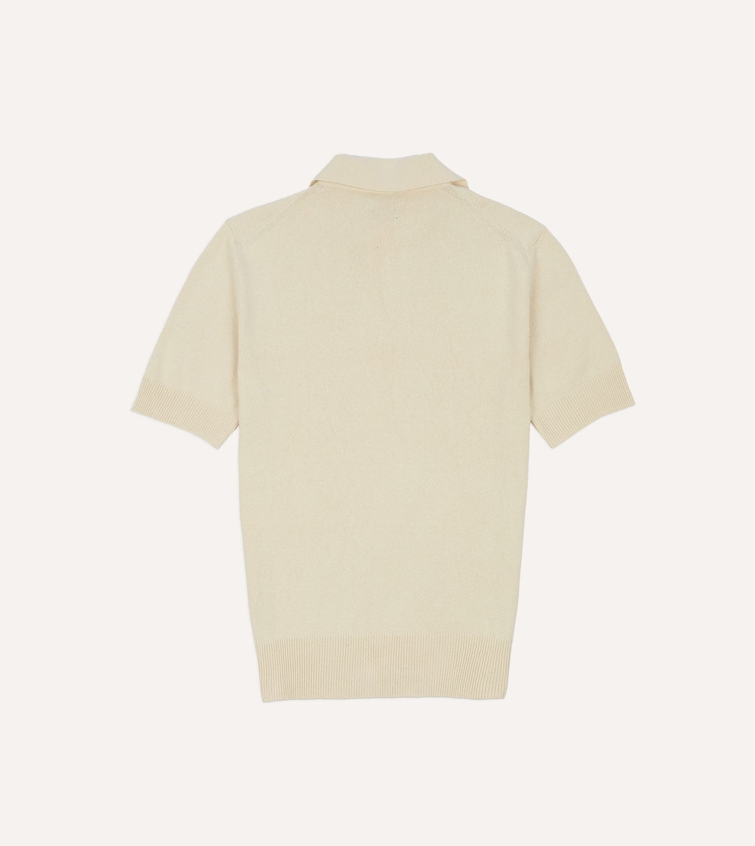 Ecru Knitted Silk Short-Sleeve Polo Shirt