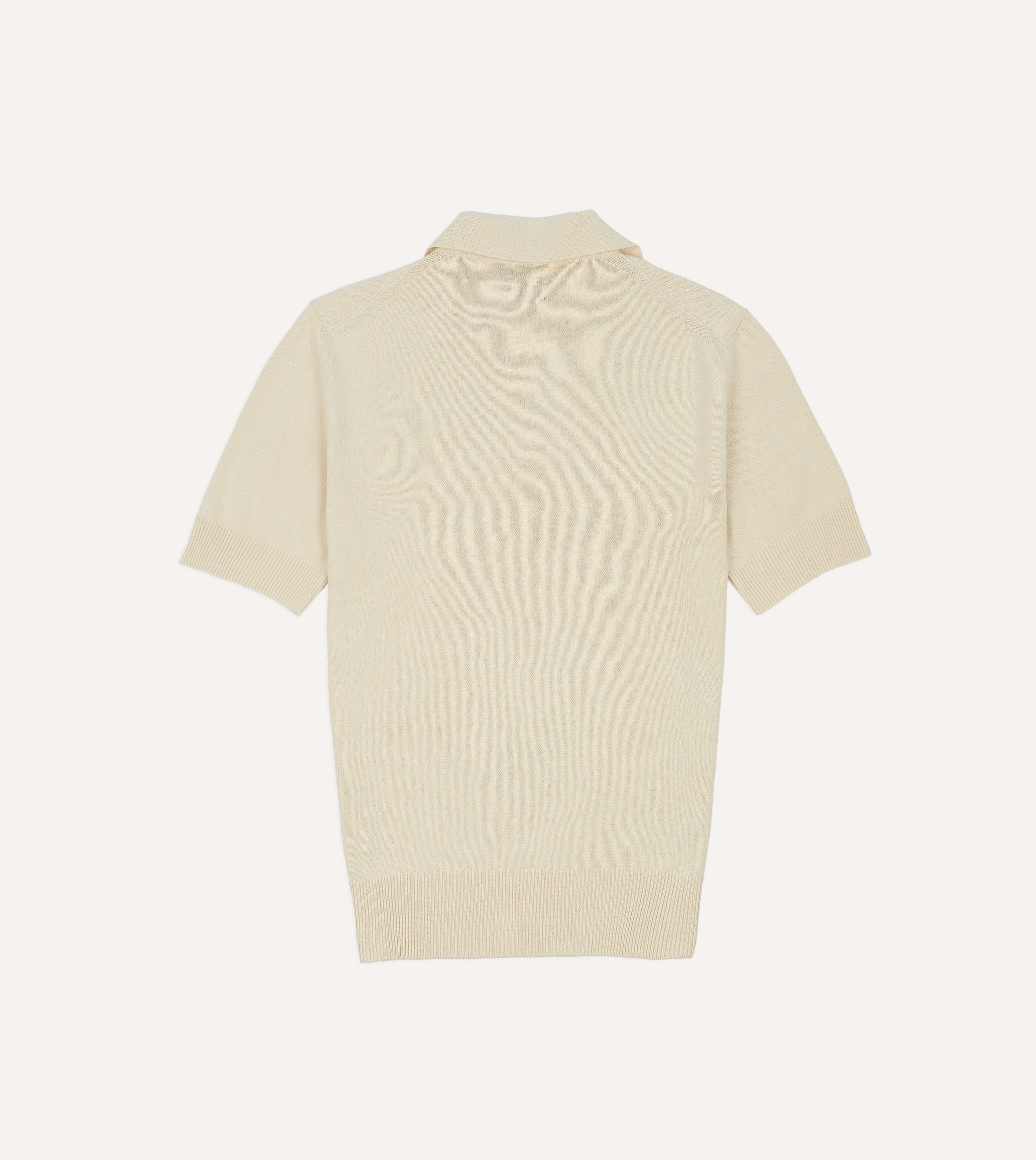 Ecru Knitted Silk Short-Sleeve Polo Shirt