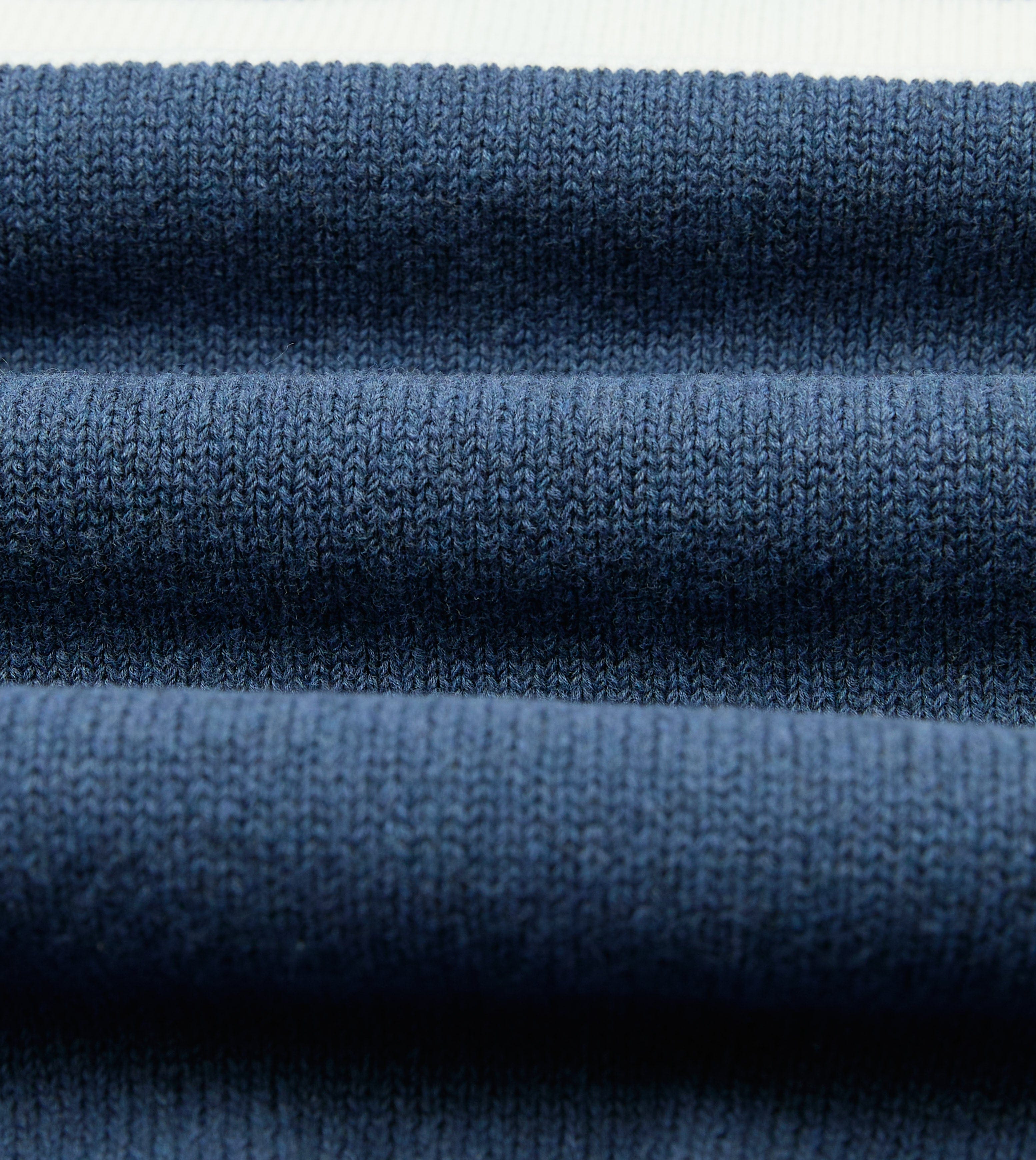 Blue Stripe Knitted Crepe Cotton Short-Sleeve Polo Shirt