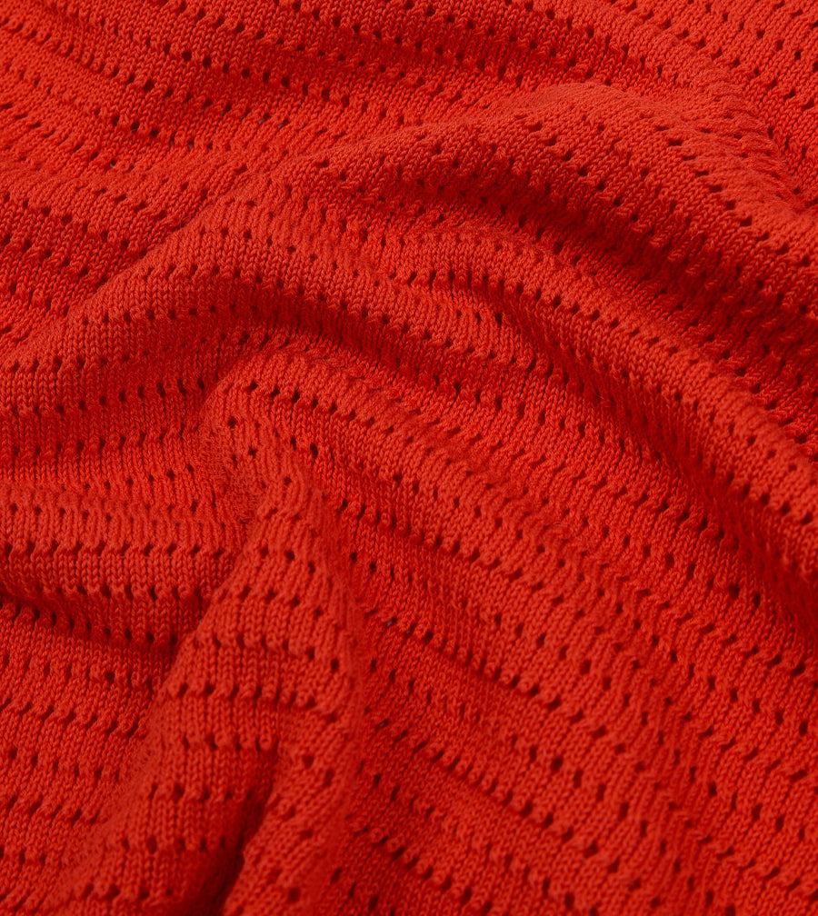 Red Waffle Knit Cotton Short-Sleeve Polo Shirt