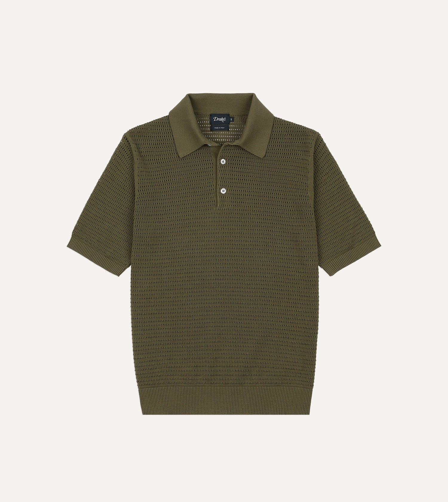 Olive Waffle Knit Cotton Short-Sleeve Polo Shirt