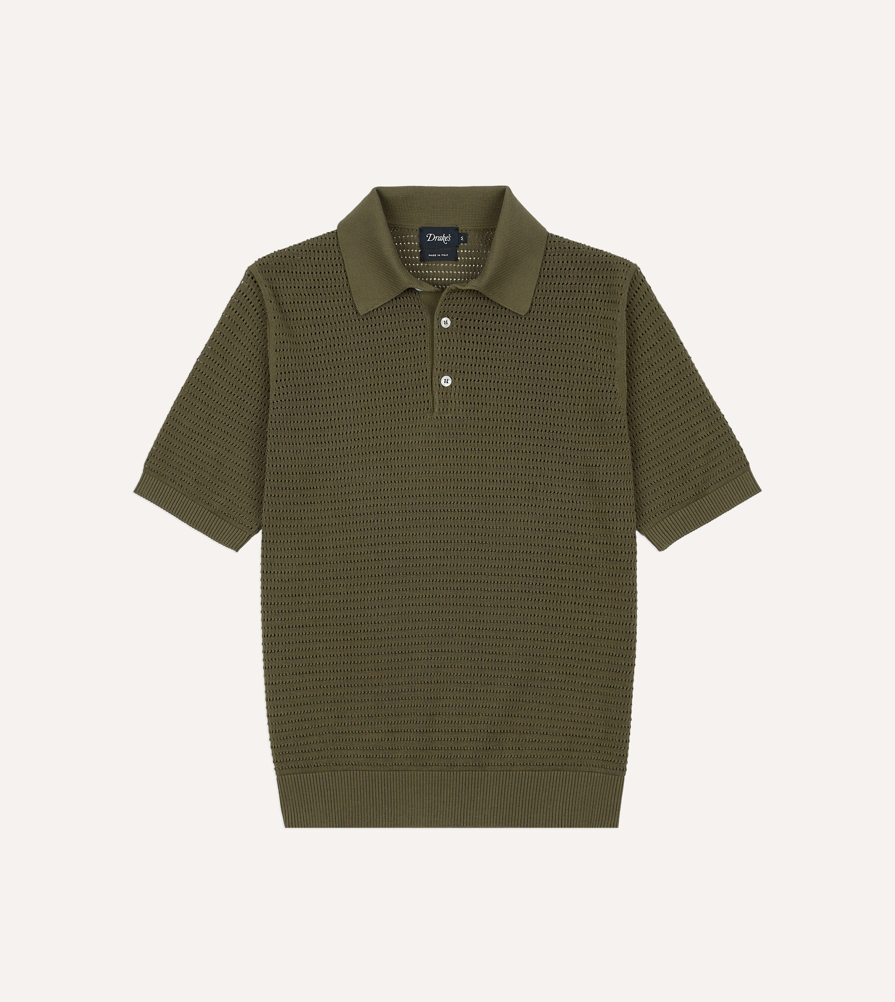 Olive Waffle Knit Cotton Short-Sleeve Polo Shirt