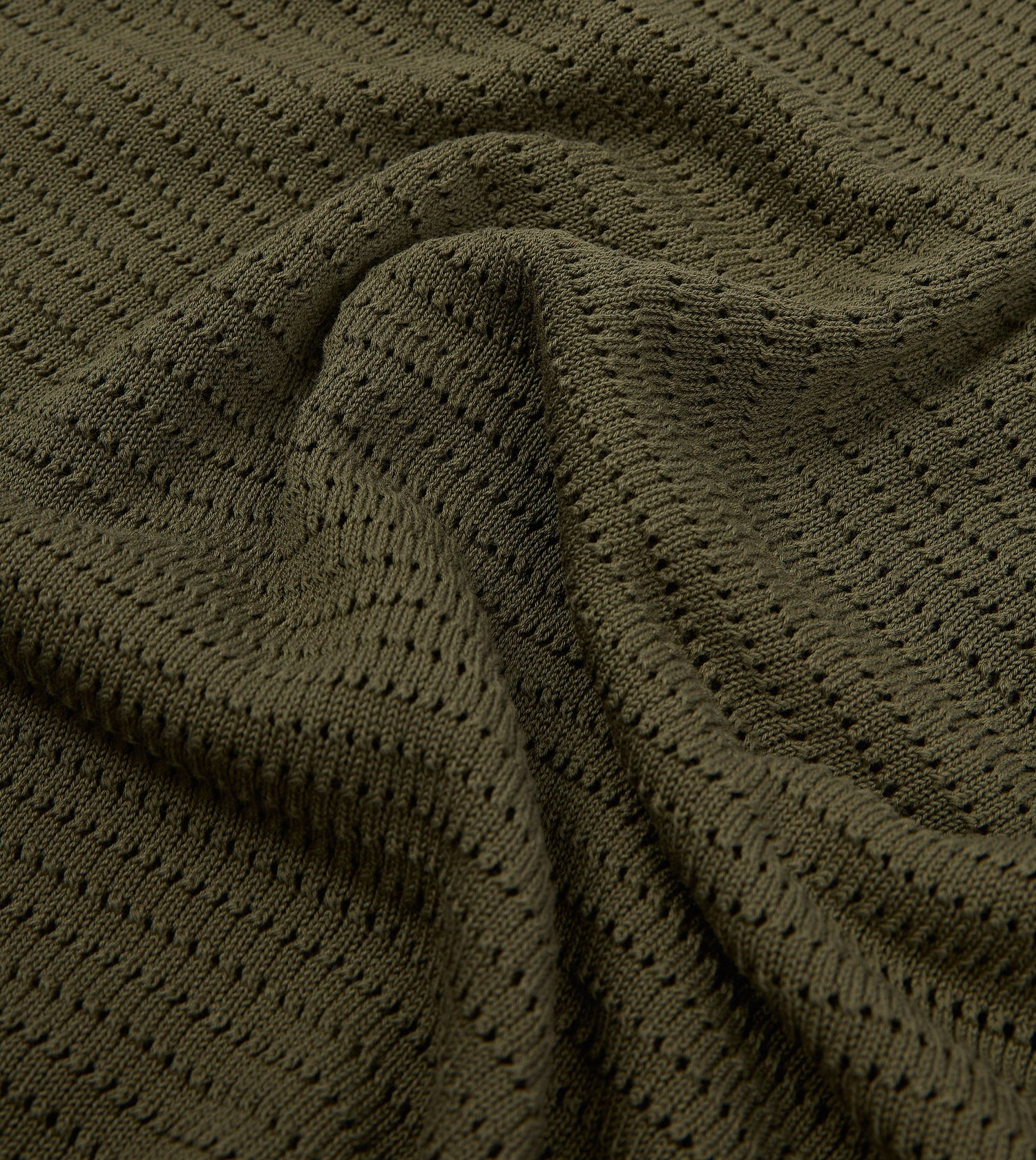 Olive Waffle Knit Cotton Short-Sleeve Polo Shirt