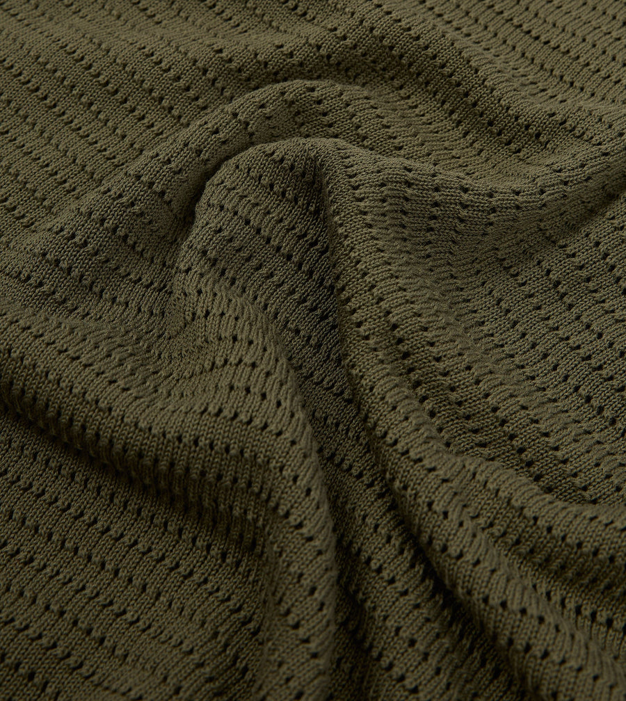 Olive Waffle Knit Cotton Short-Sleeve Polo Shirt