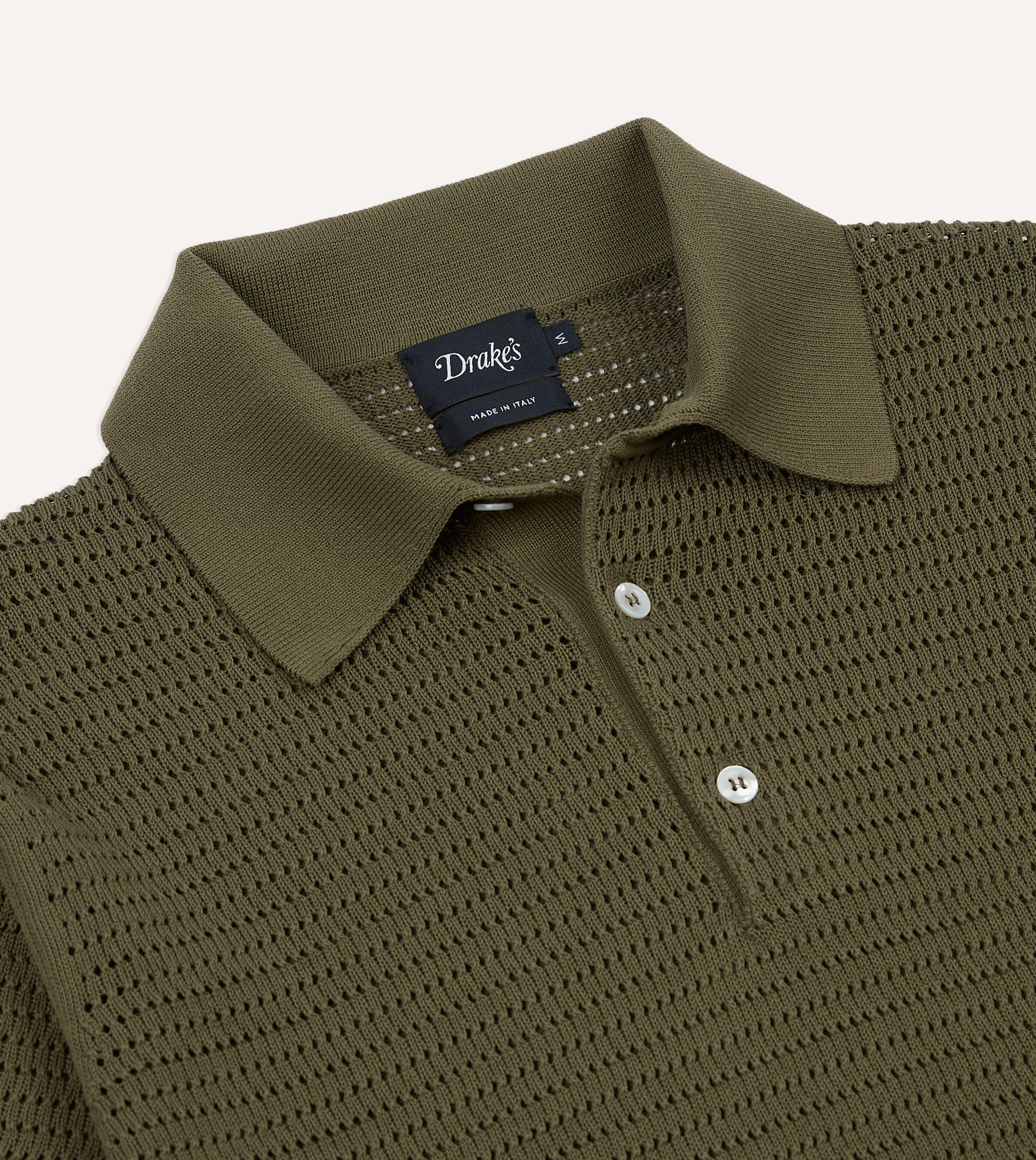 Olive Waffle Knit Cotton Short-Sleeve Polo Shirt – Drakes