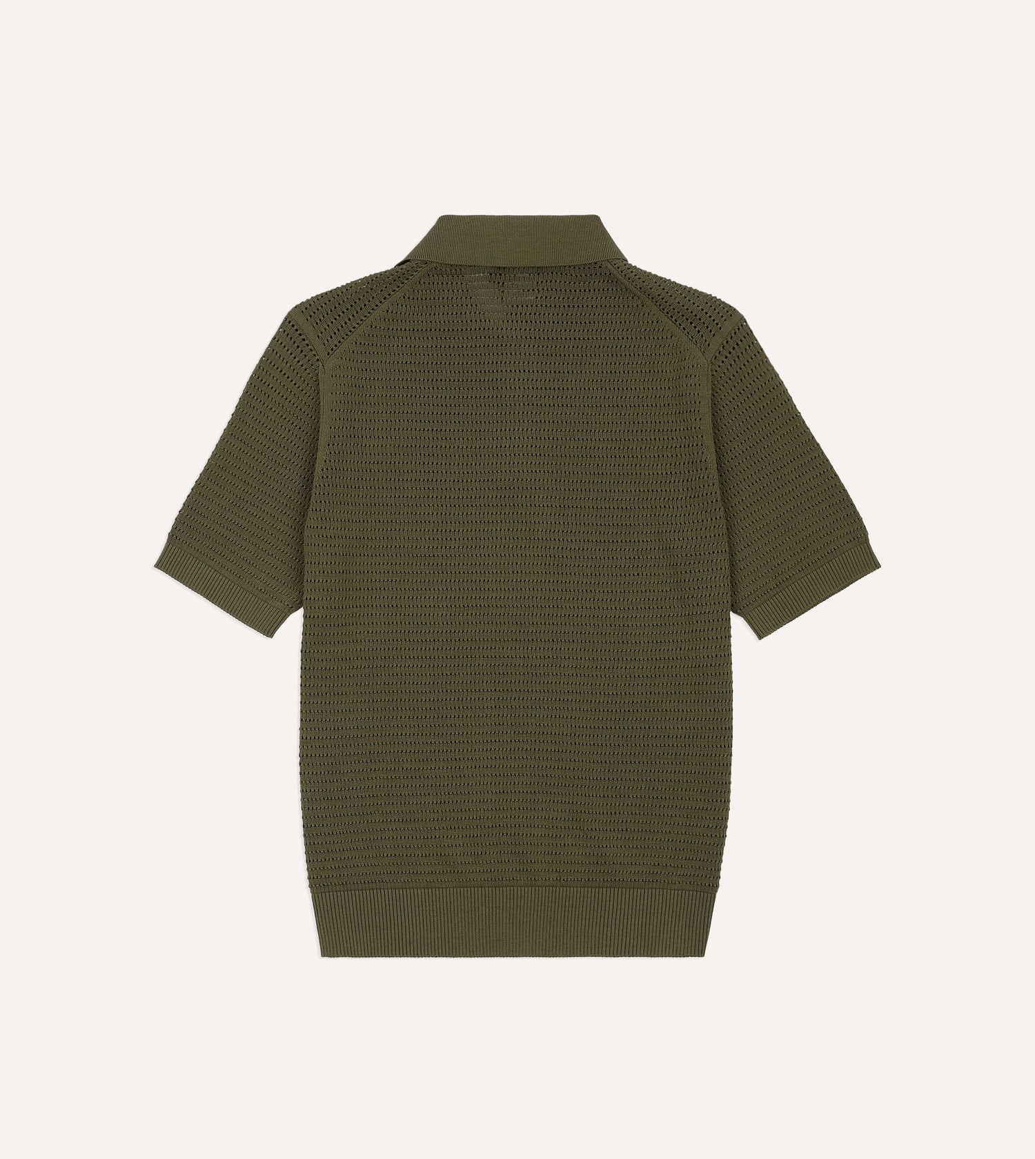 Olive Waffle Knit Cotton Short-Sleeve Polo Shirt
