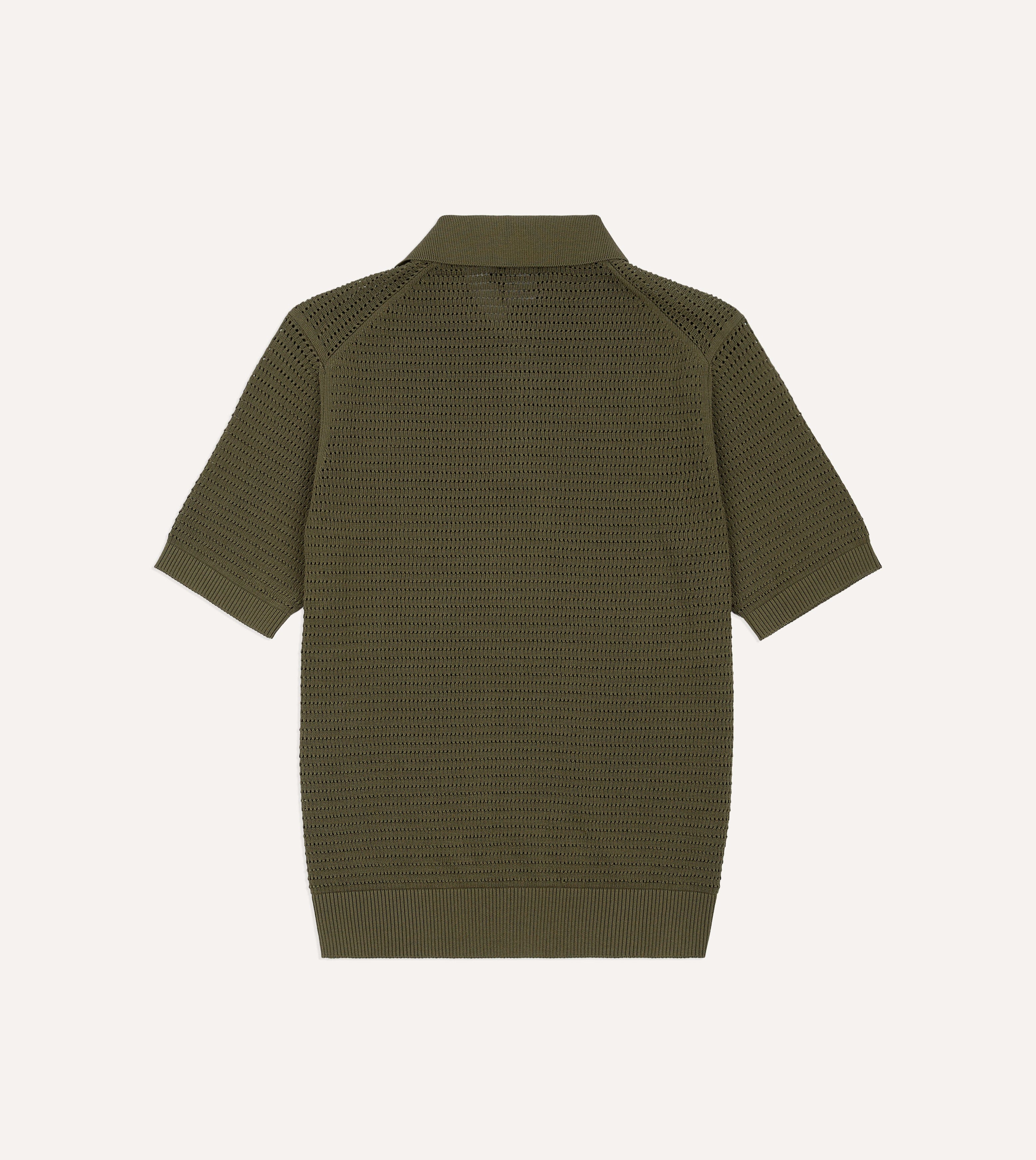 Olive Waffle Knit Cotton Short-Sleeve Polo Shirt