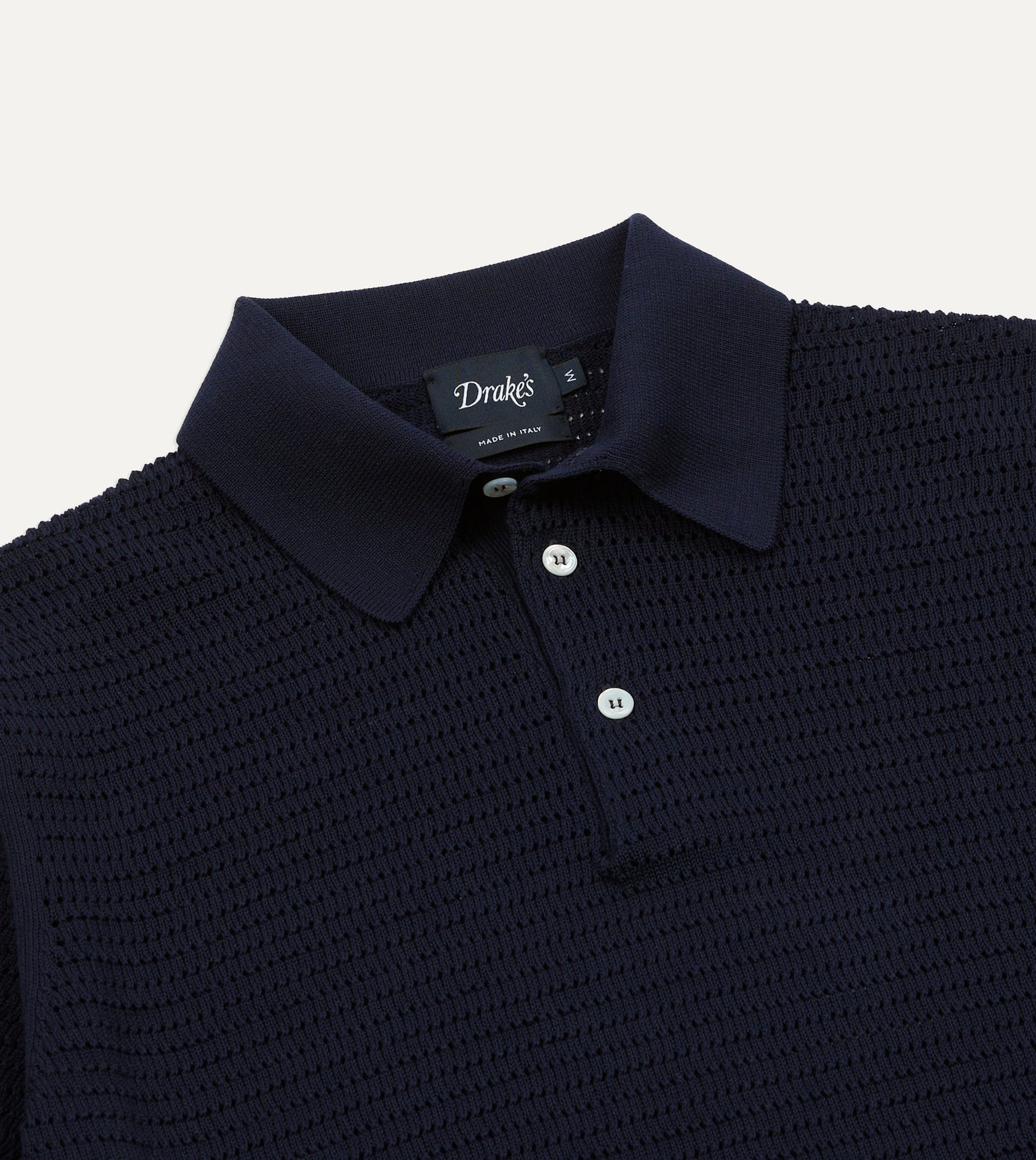 Navy Waffle Knit Cotton Short-Sleeve Polo Shirt