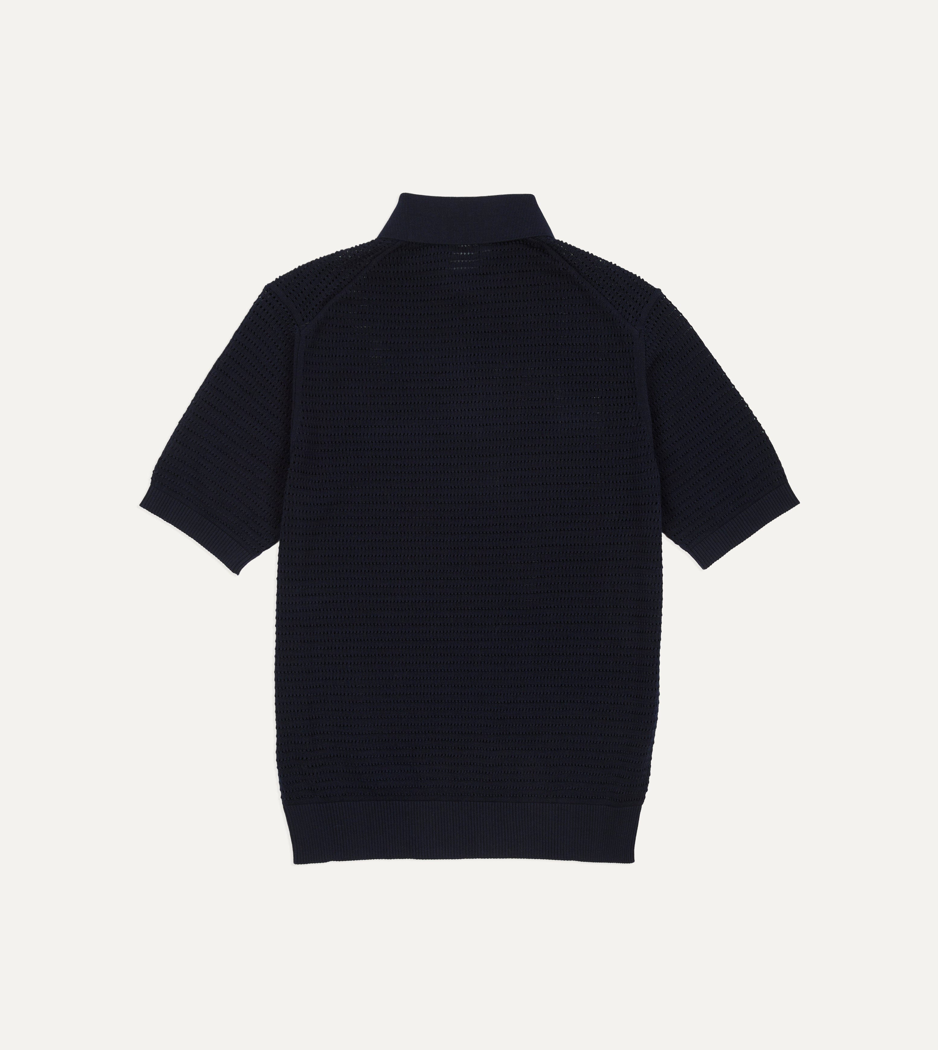 Navy Waffle Knit Cotton Short-Sleeve Polo Shirt
