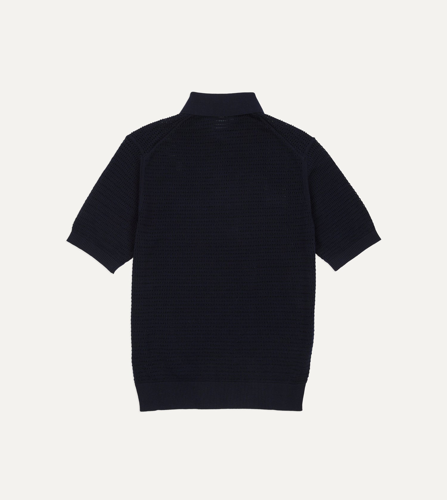 Navy Waffle Knit Cotton Short-Sleeve Polo Shirt