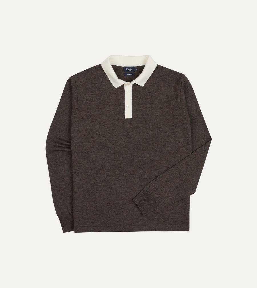 Brown Merino Wool Knitted Rugby Shirt