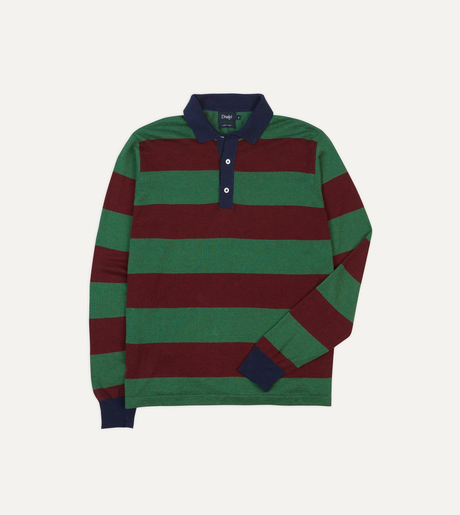 Green and Red Linen Cotton Knitted Rugby Shirt
