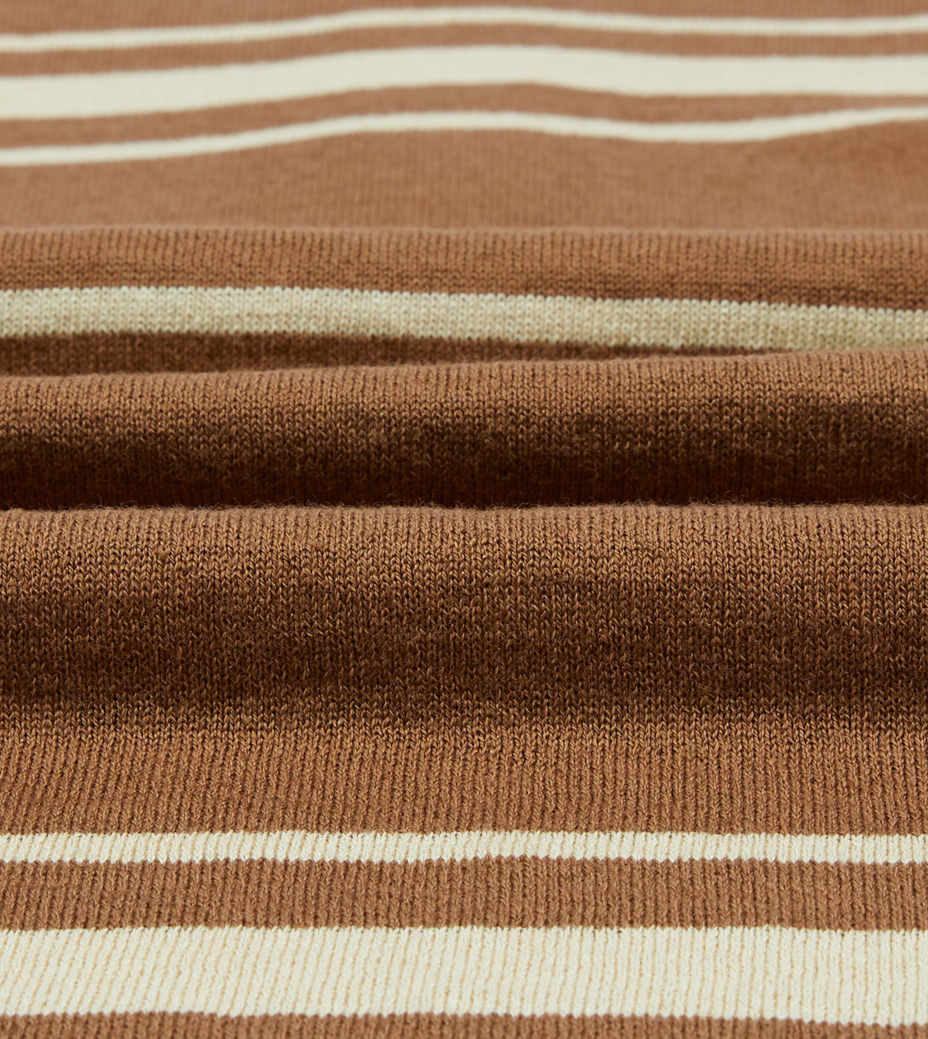 Brown and Ecru Linen Cotton Knitted Rugby Shirt