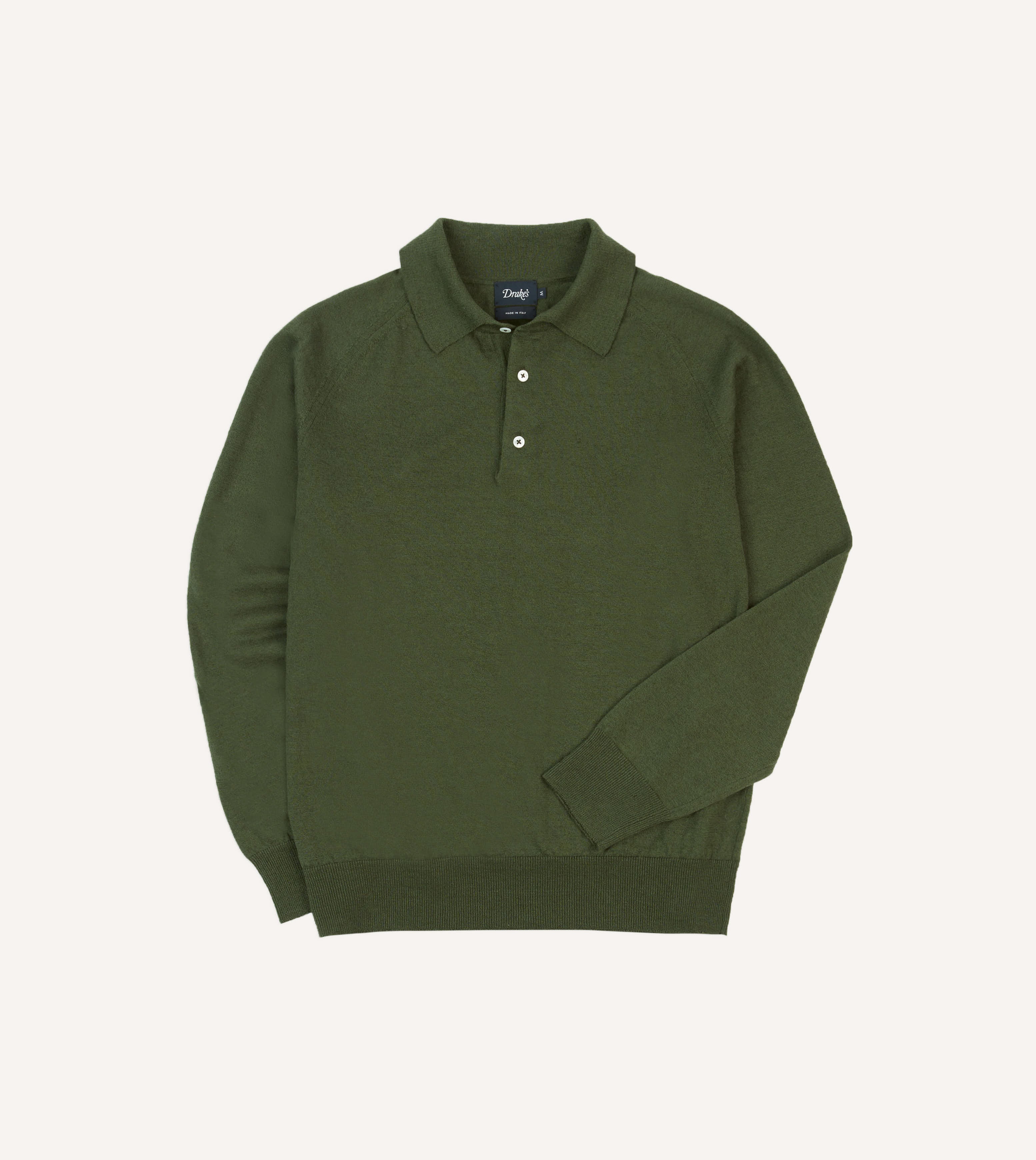 Green Linen-Cotton Knitted Long-Sleeve Polo Shirt
