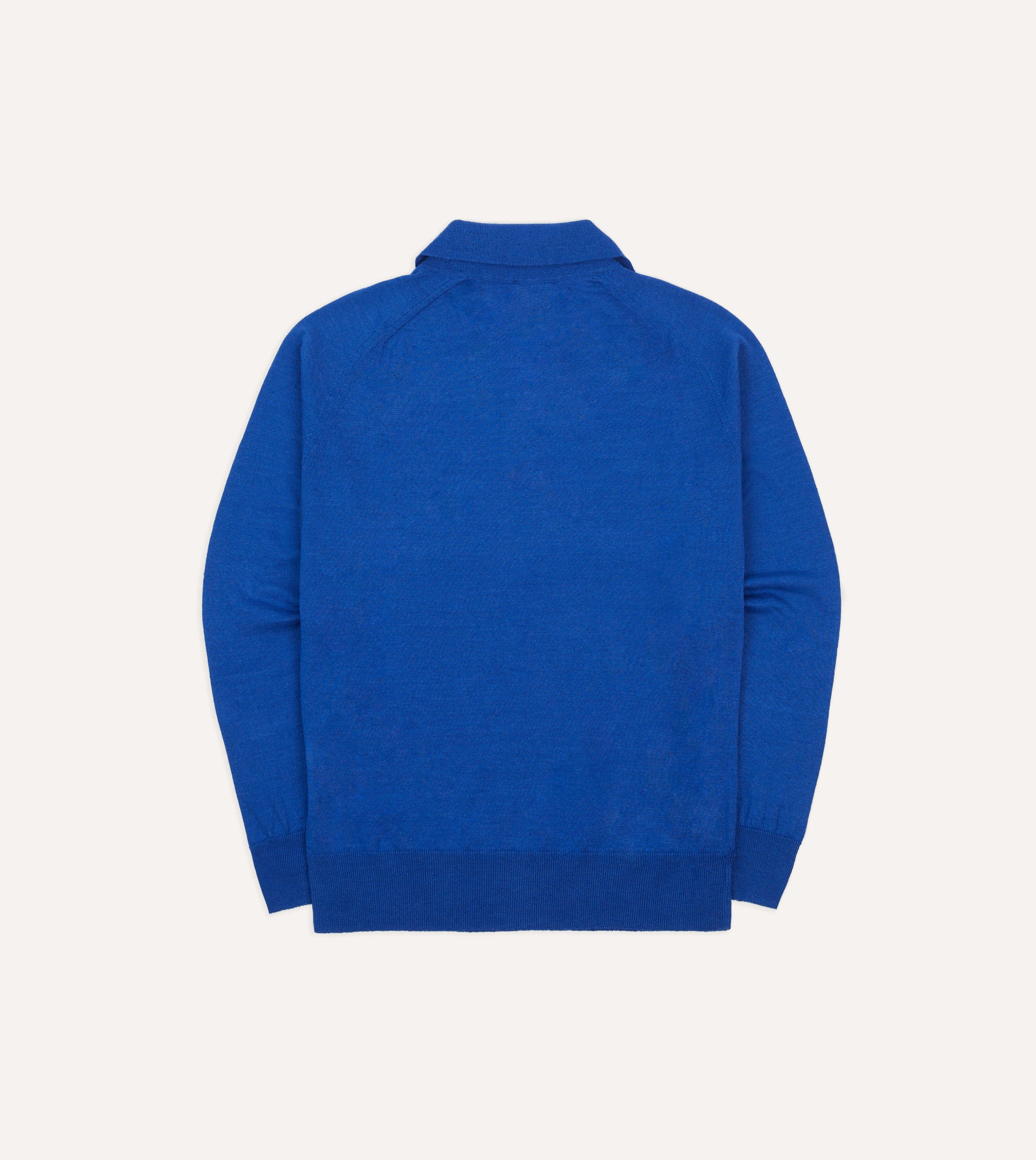 Blue Linen-Cotton Knitted Long-Sleeve Polo Shirt