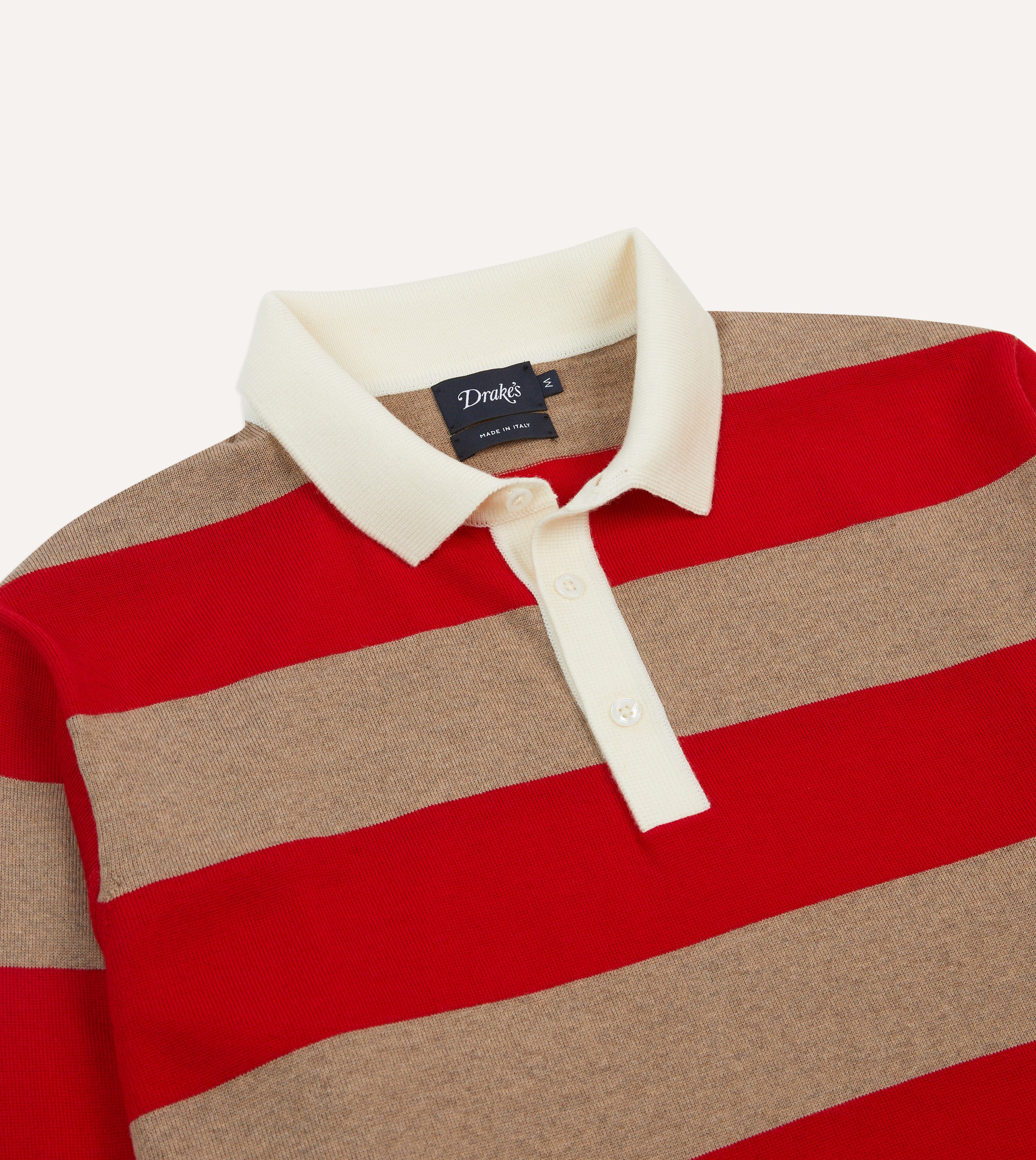 Red and Tan Block Stripe Knitted Rugby Shirt – Drakes