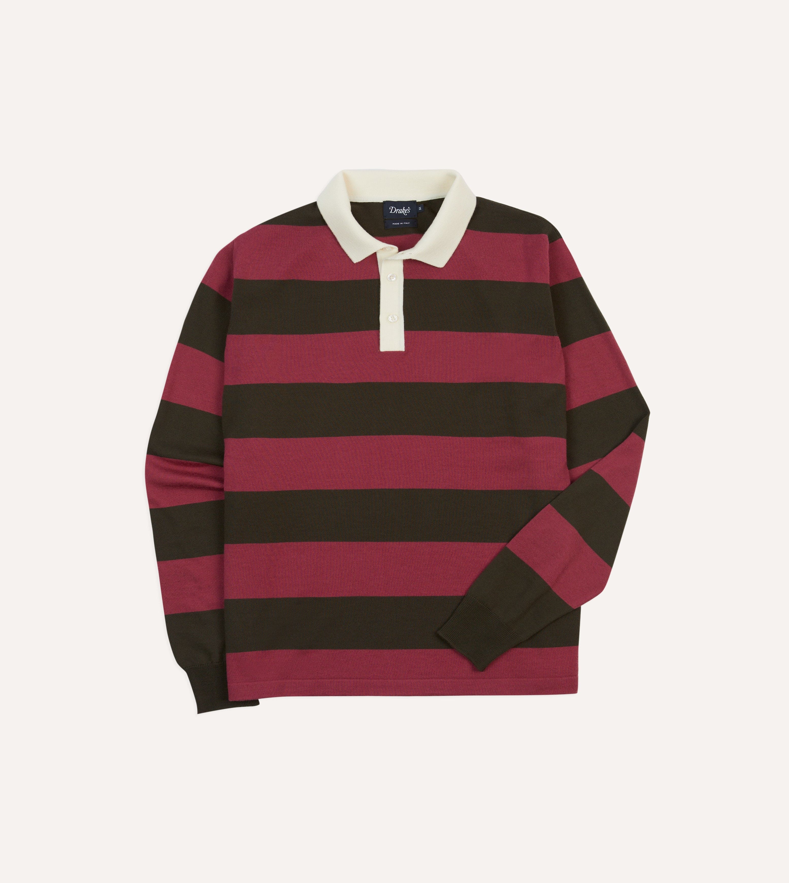 Pink and Olive Block Stripe Knitted Rugby Shirt
