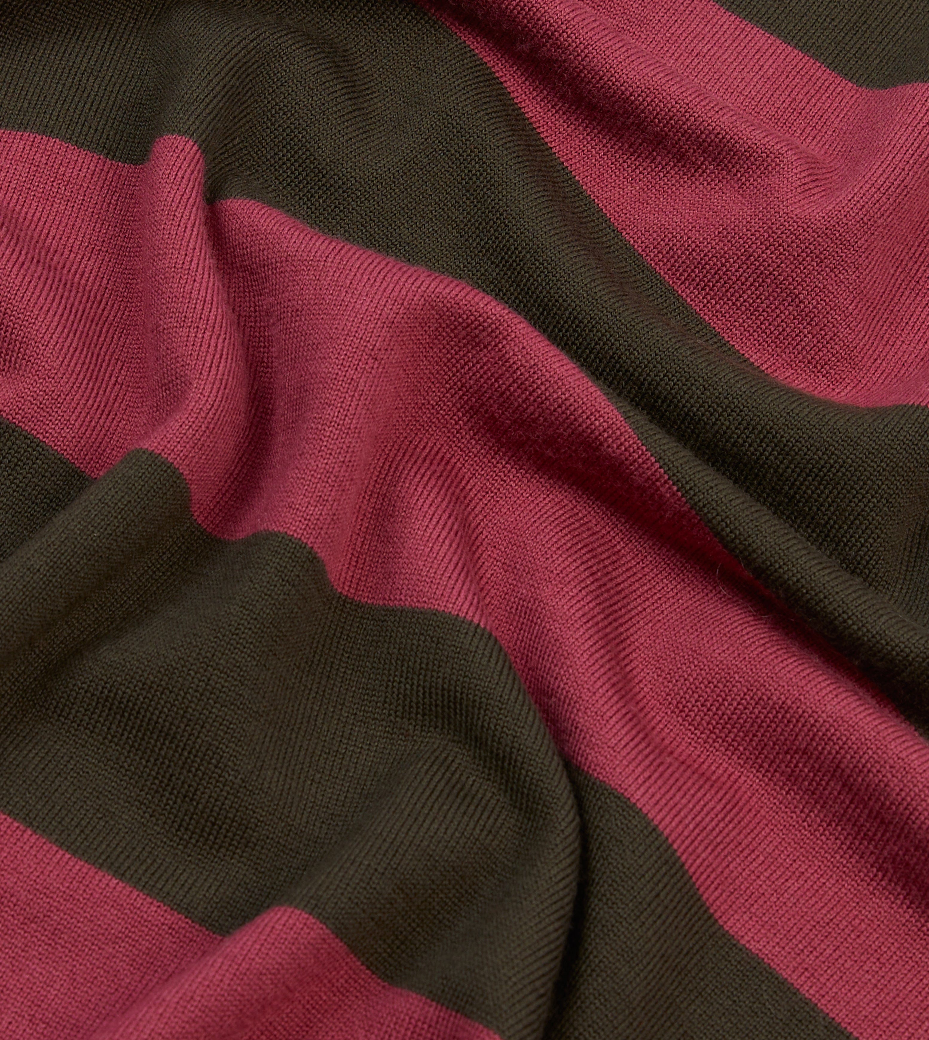 Pink and Olive Block Stripe Knitted Rugby Shirt
