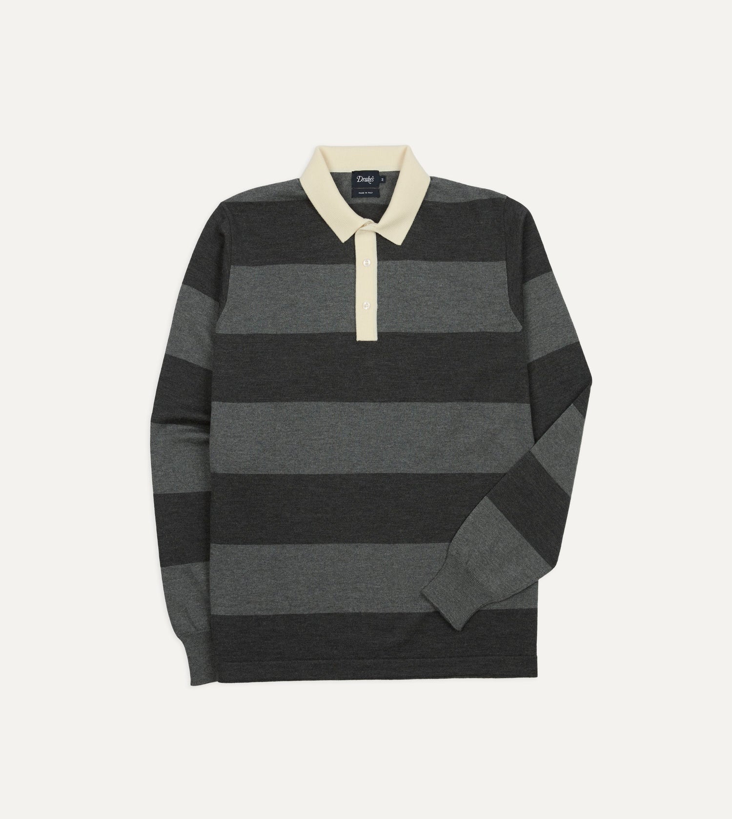 Grey Block Stripe Knitted Rugby Shirt
