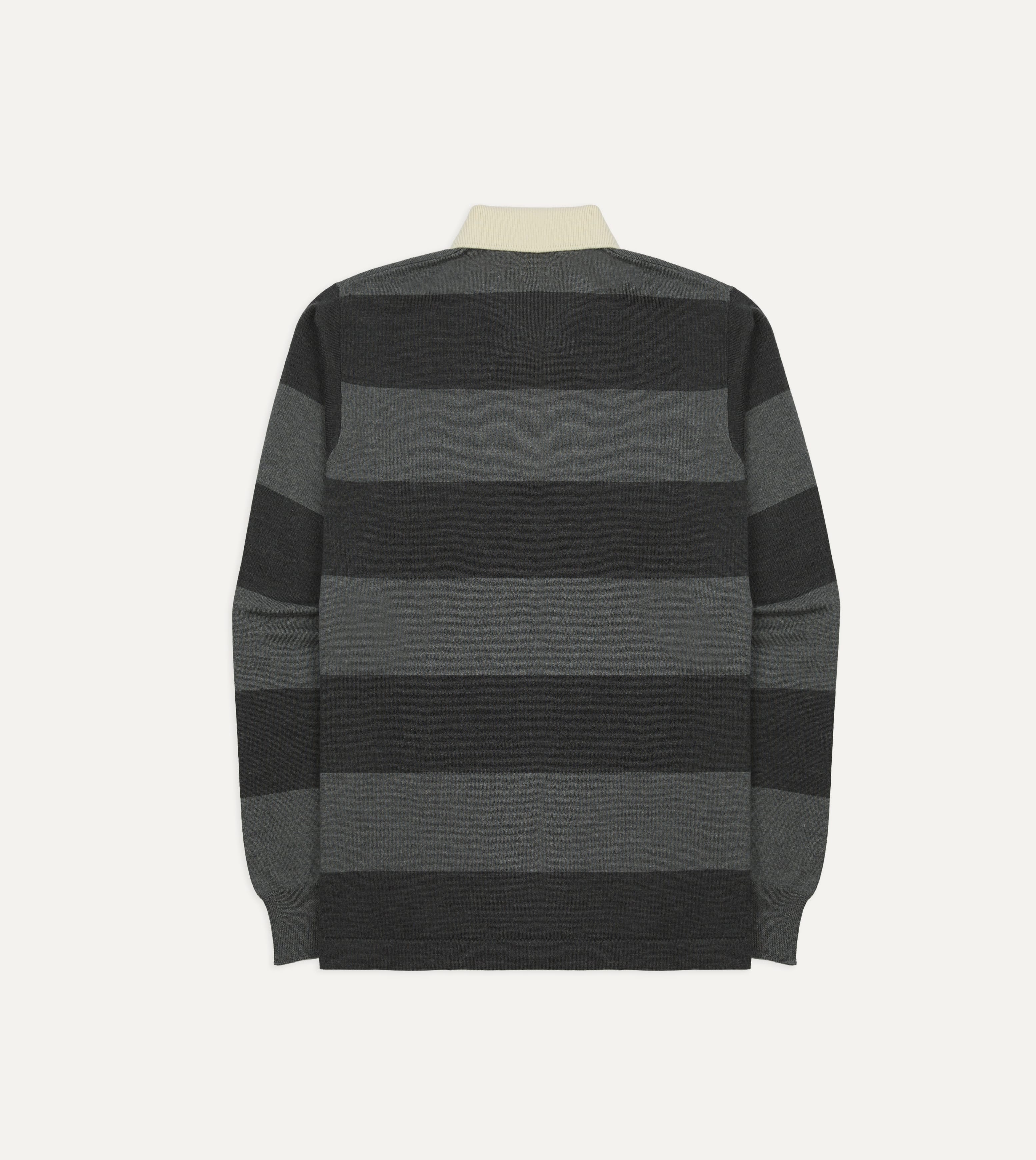 Grey Block Stripe Knitted Rugby Shirt