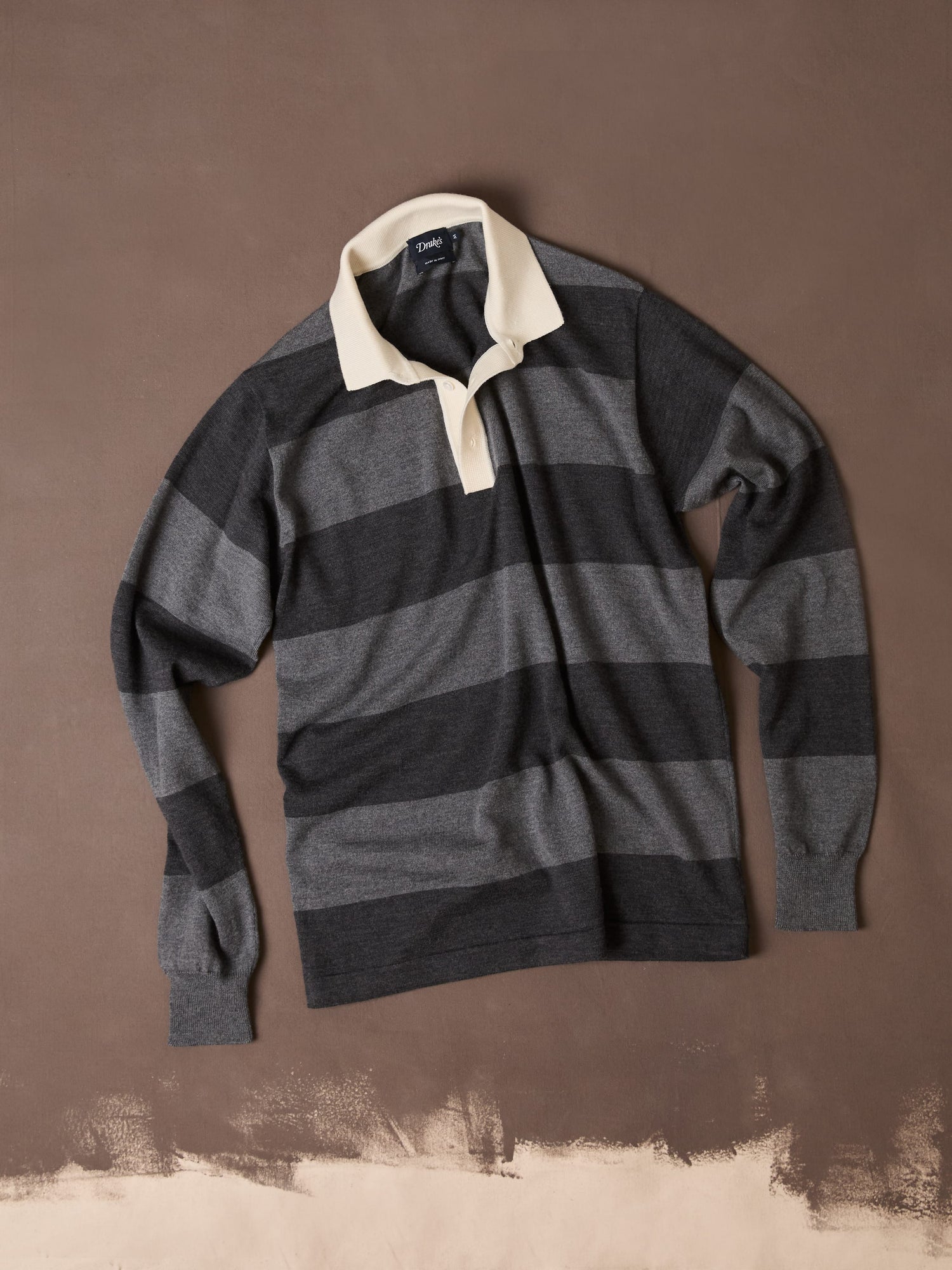 Grey Block Stripe Knitted Rugby Shirt