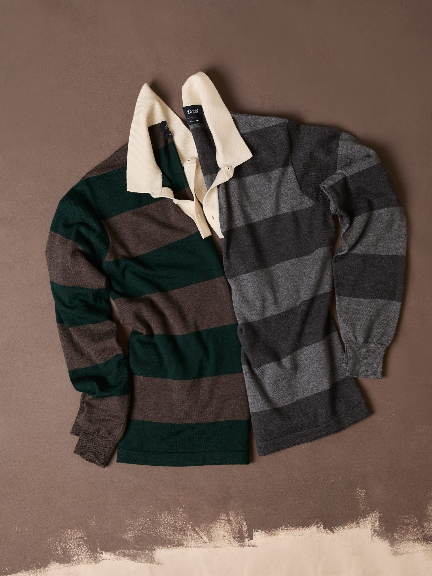 Grey Block Stripe Knitted Rugby Shirt