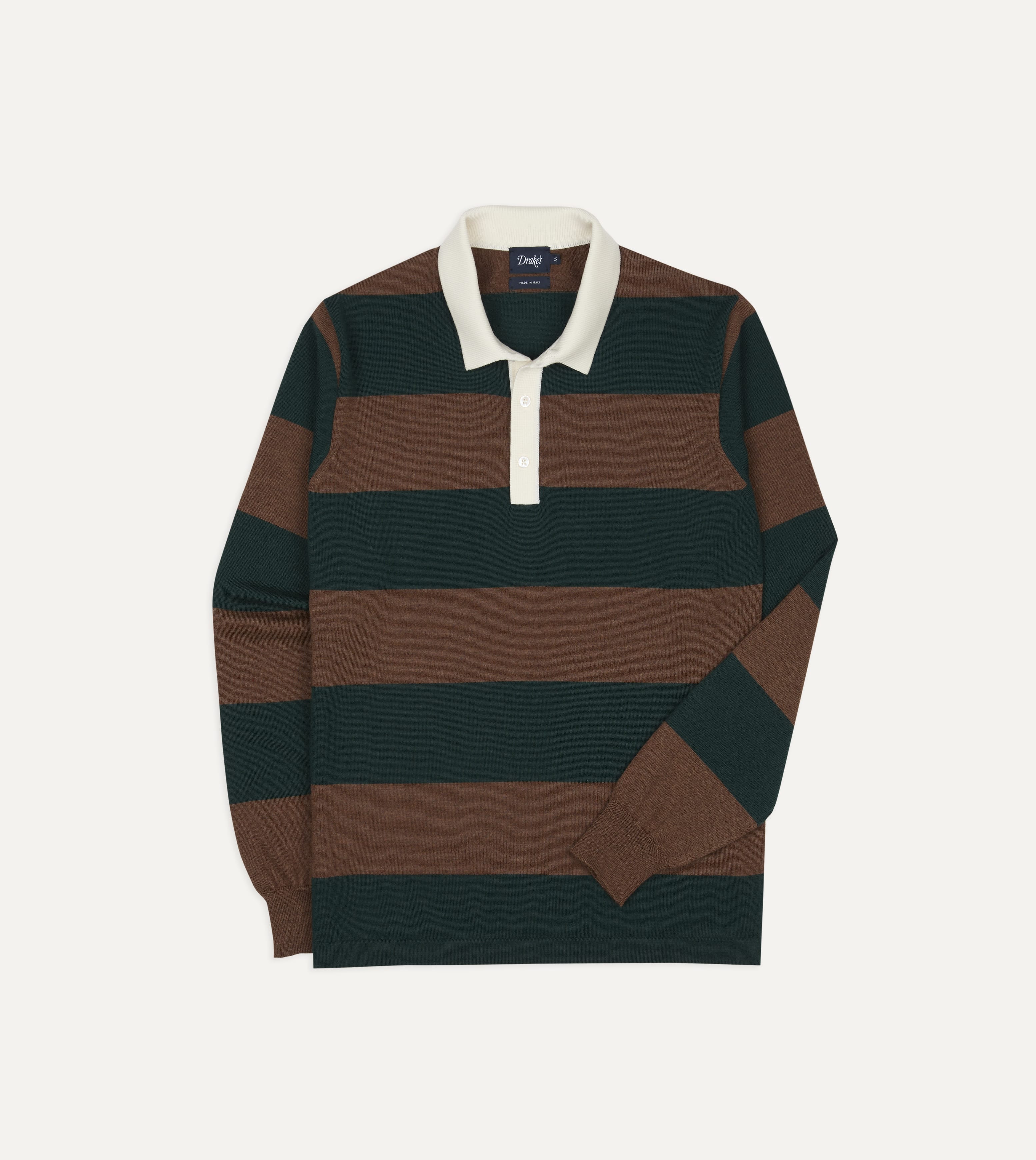 Green and Brown Block Stripe Knitted Rugby Shirt