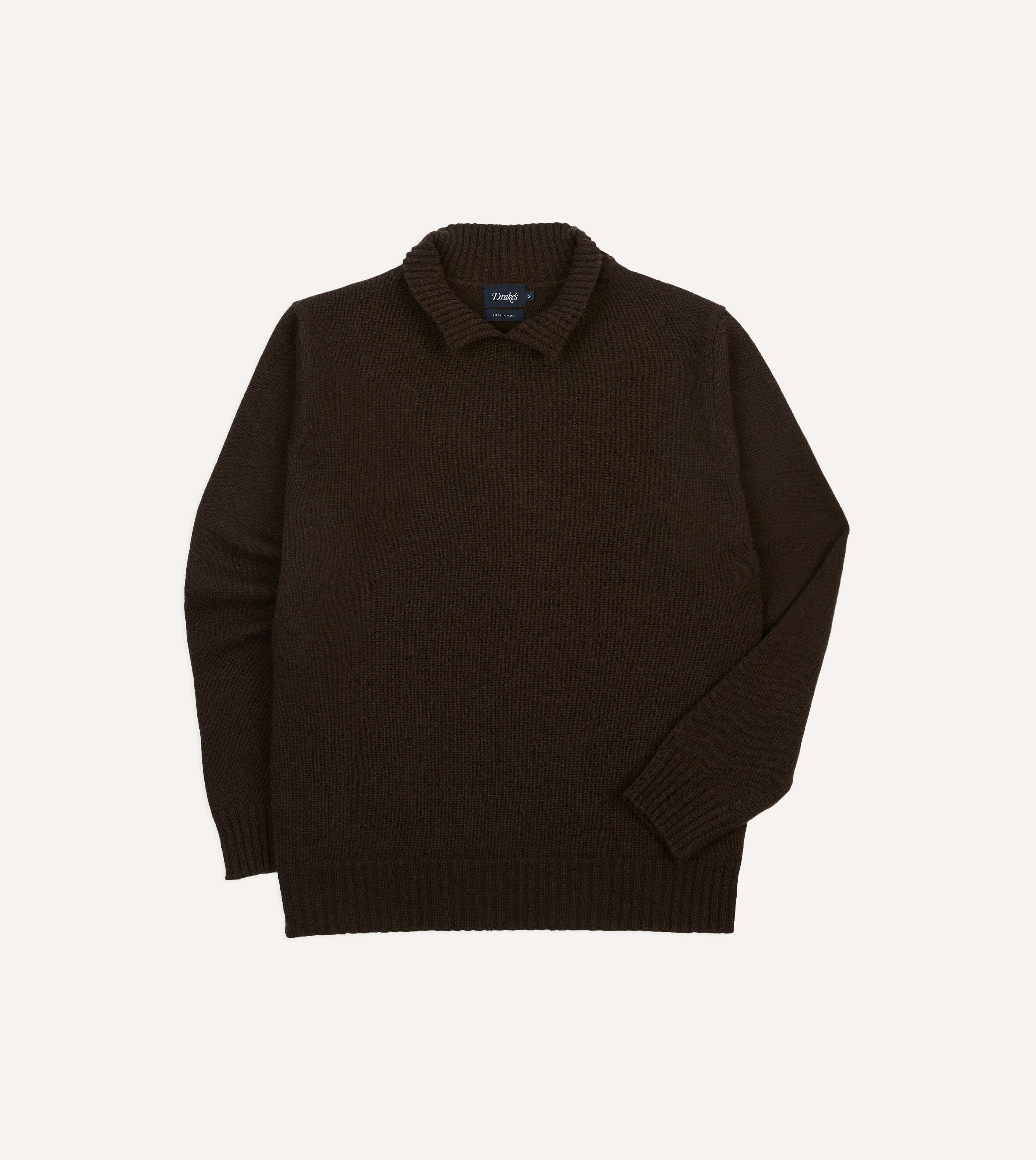 Brown Alpaca Lambswool Ribbed Integral Collar Jumper