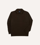 Brown Alpaca Lambswool Ribbed Integral Collar Jumper