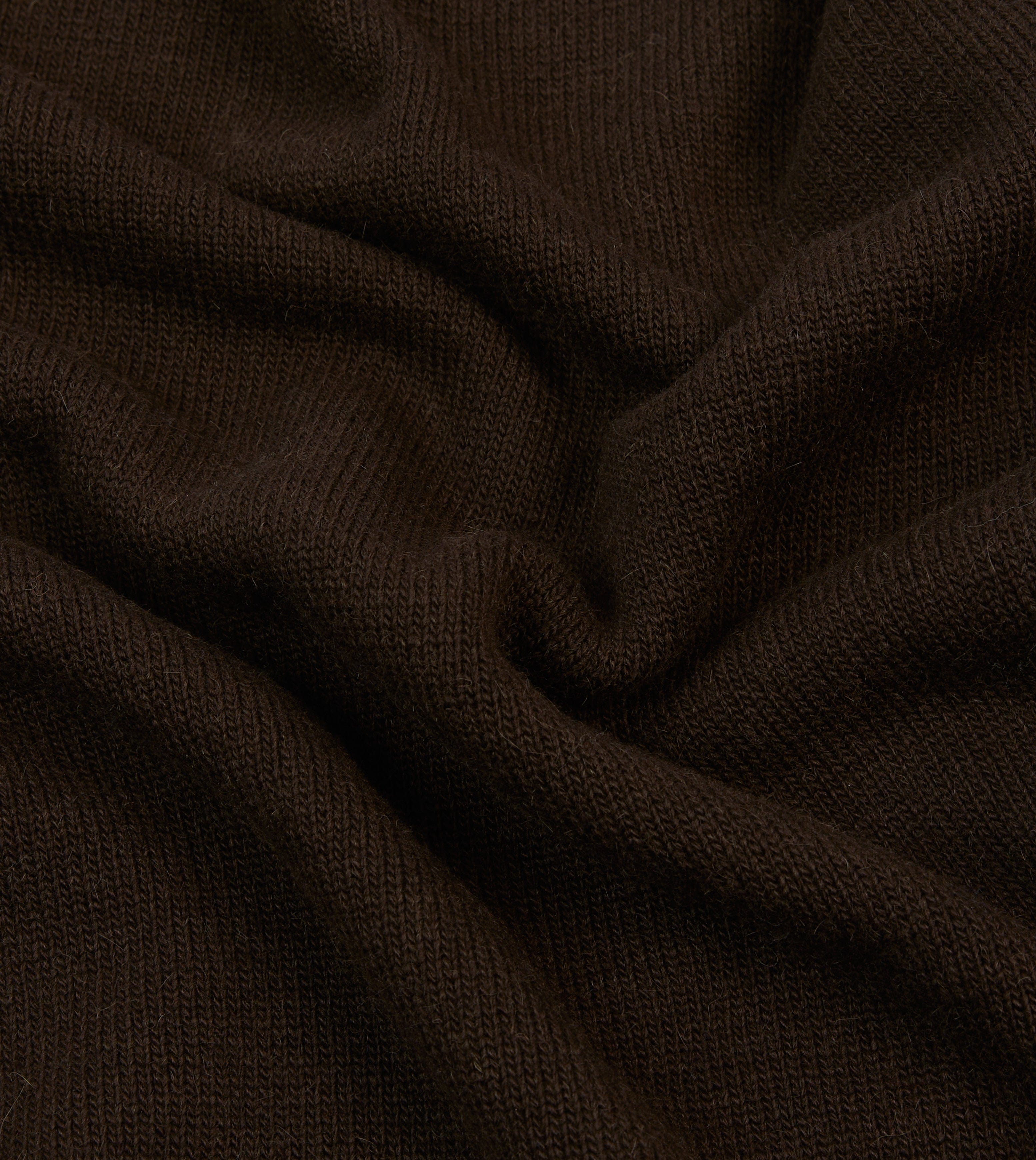 Brown Alpaca Lambswool Ribbed Integral Collar Jumper