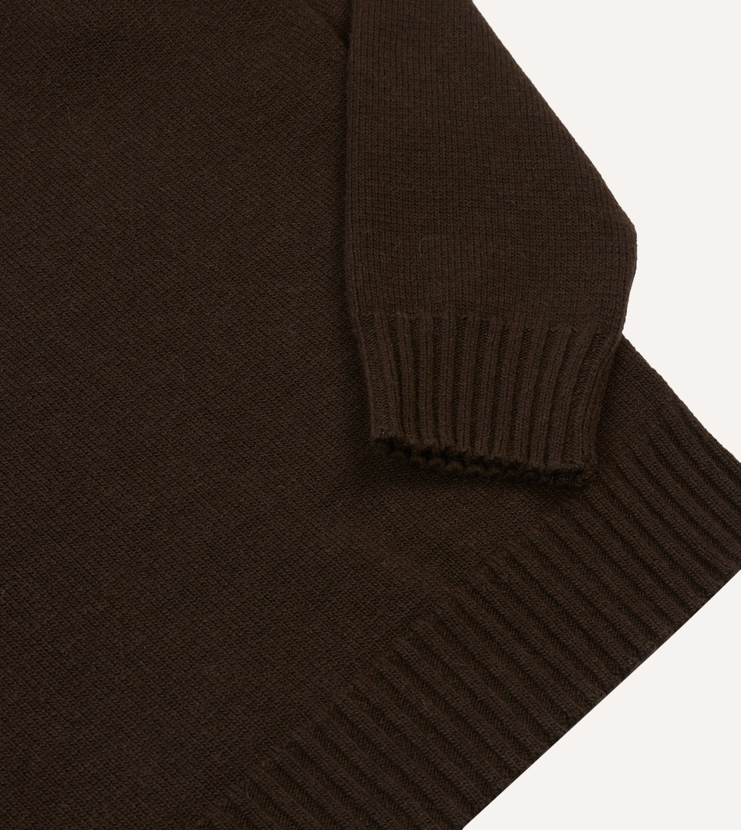 Brown Alpaca Lambswool Ribbed Integral Collar Jumper