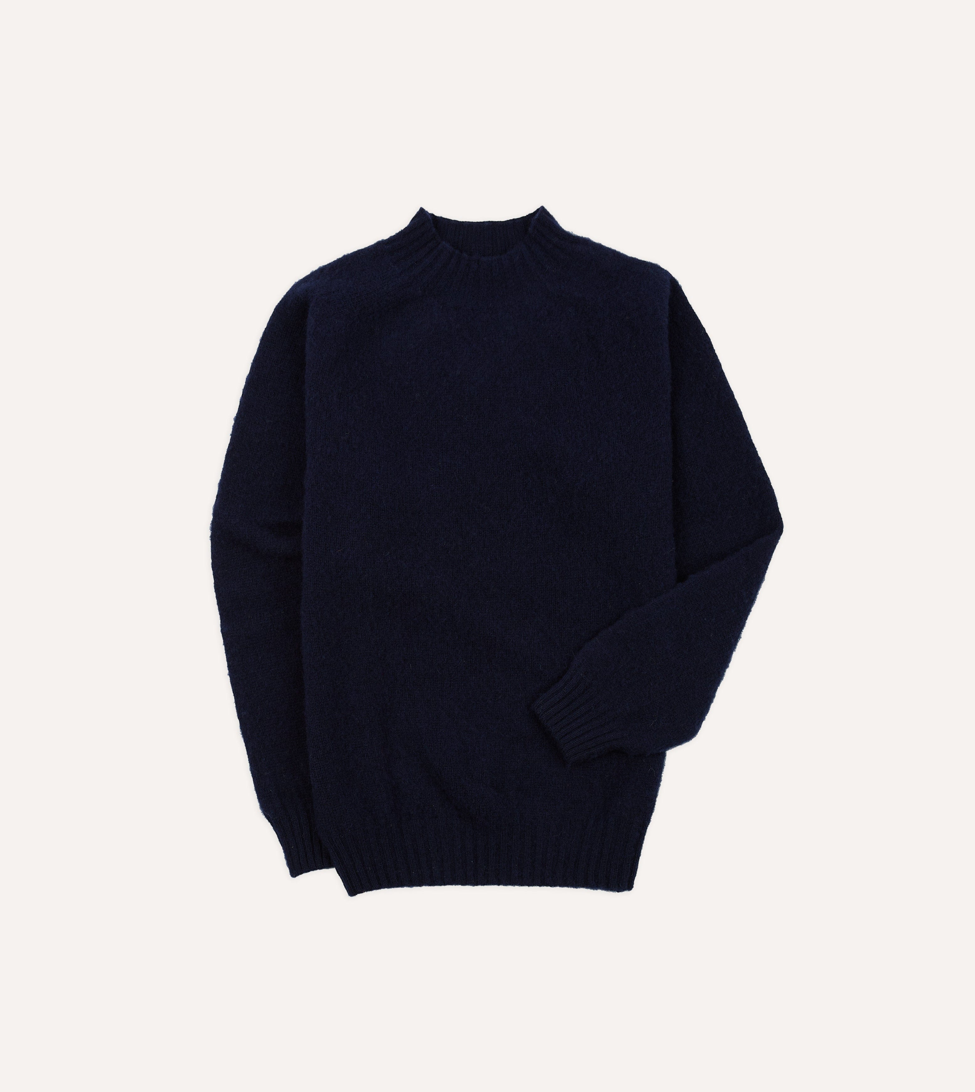 Navy Brushed Shetland Mock Neck Jumper