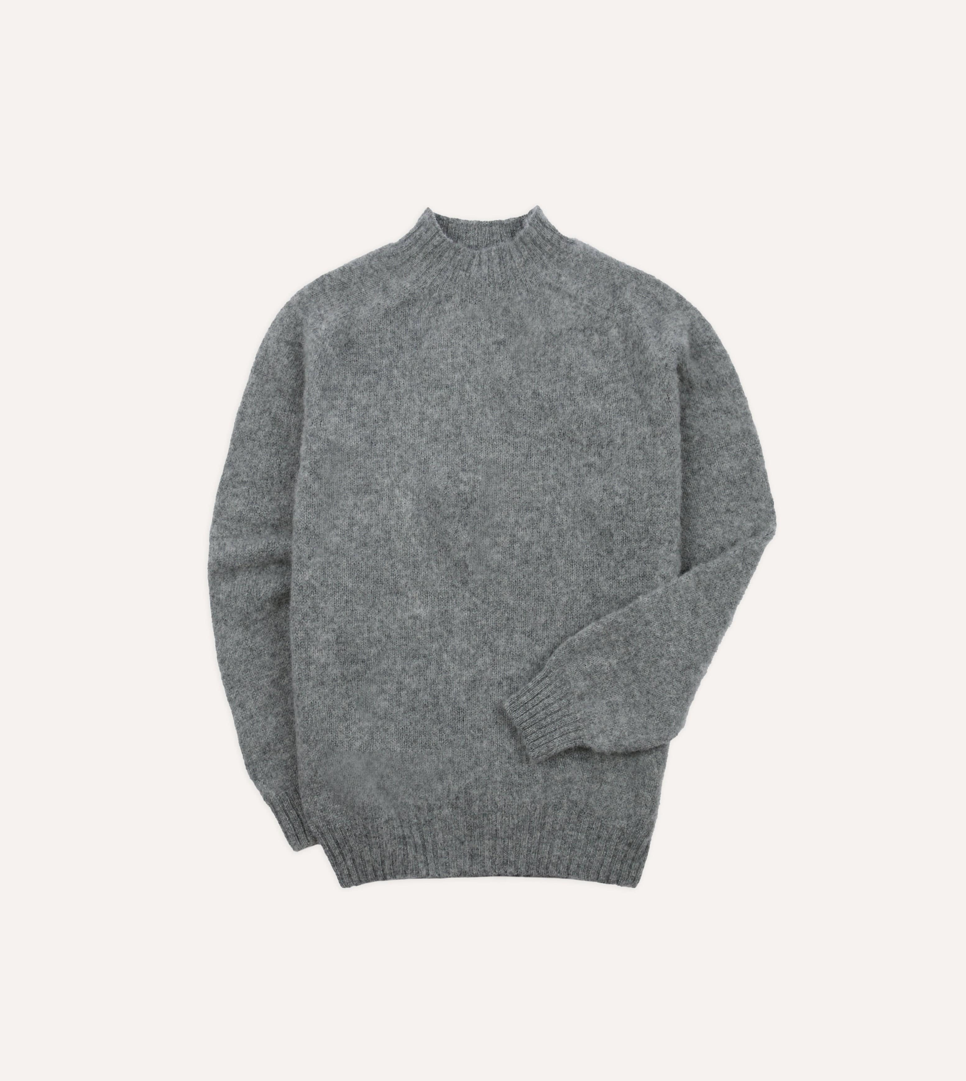 Grey Brushed Shetland Mock Neck Jumper