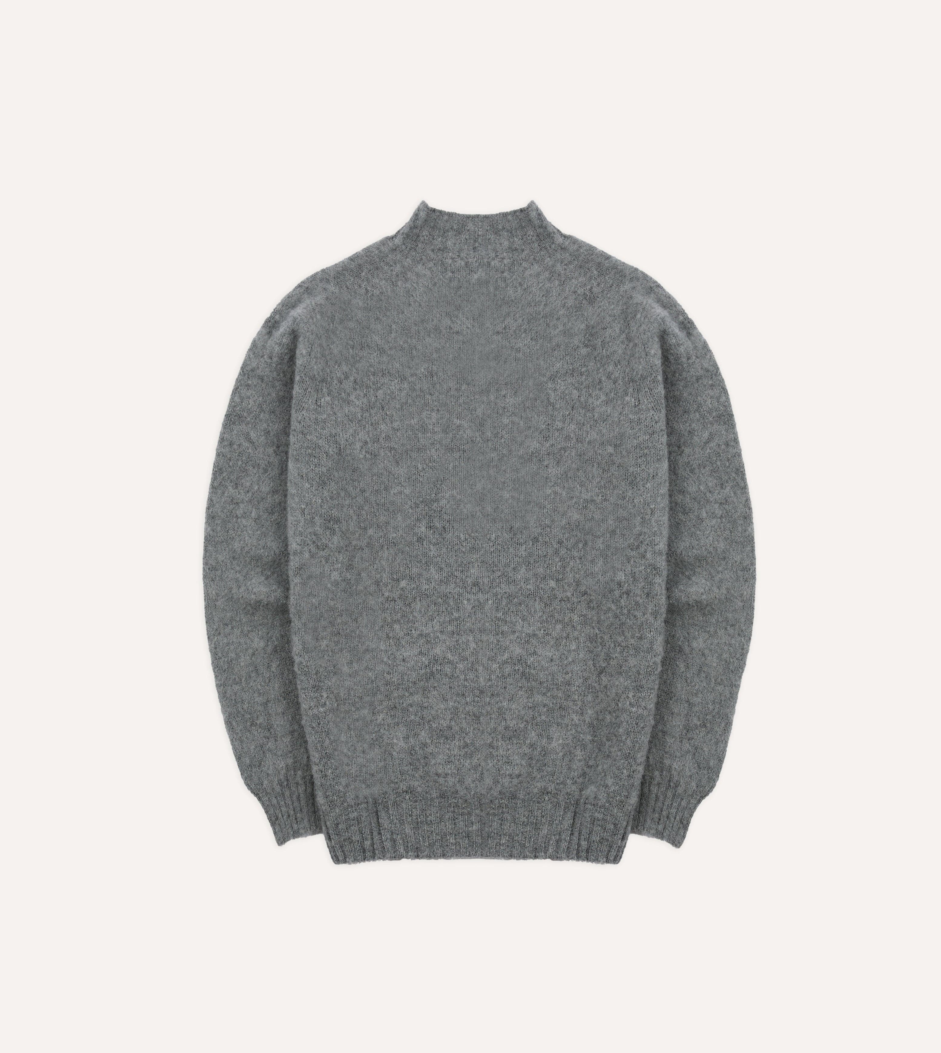 Grey Brushed Shetland Mock Neck Jumper