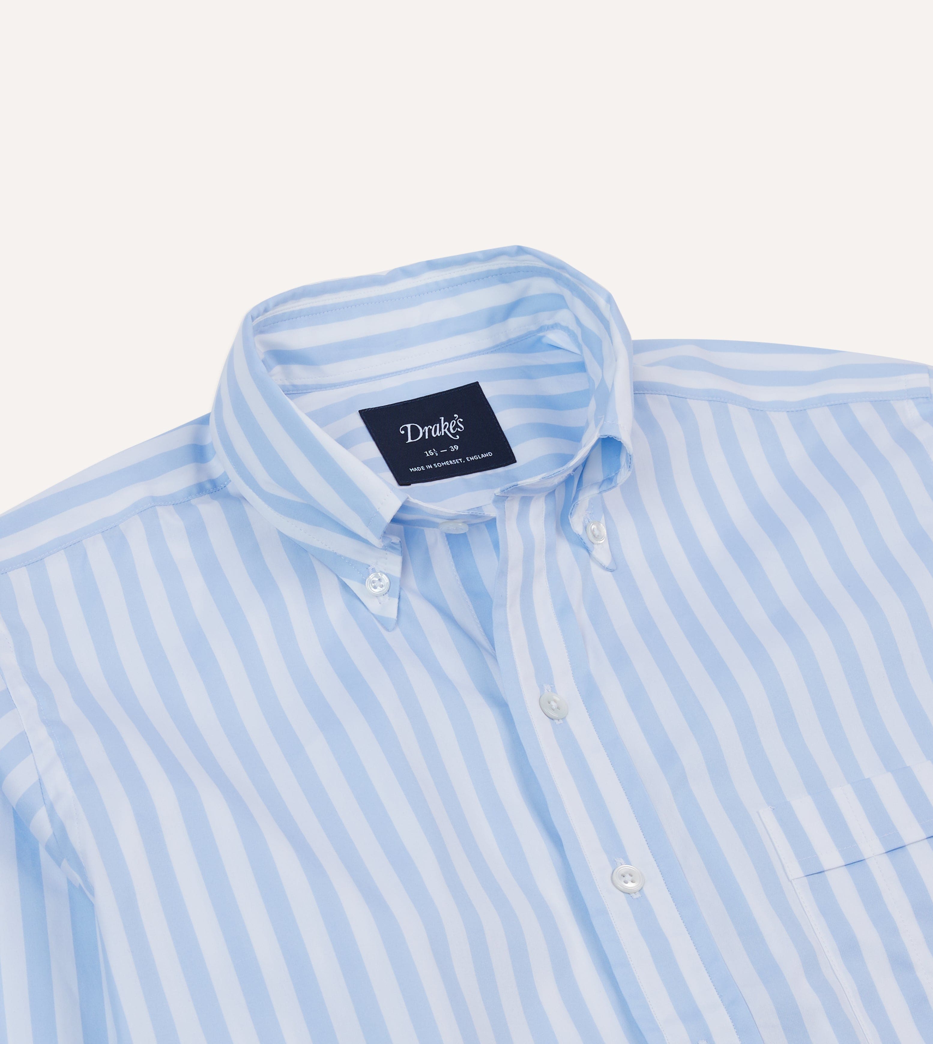Drake’s BDシャツ ストライプ柄 サックスブルー 39 Blue Broad Stripe Cotton Poplin Button-Down Shirt – Drakes