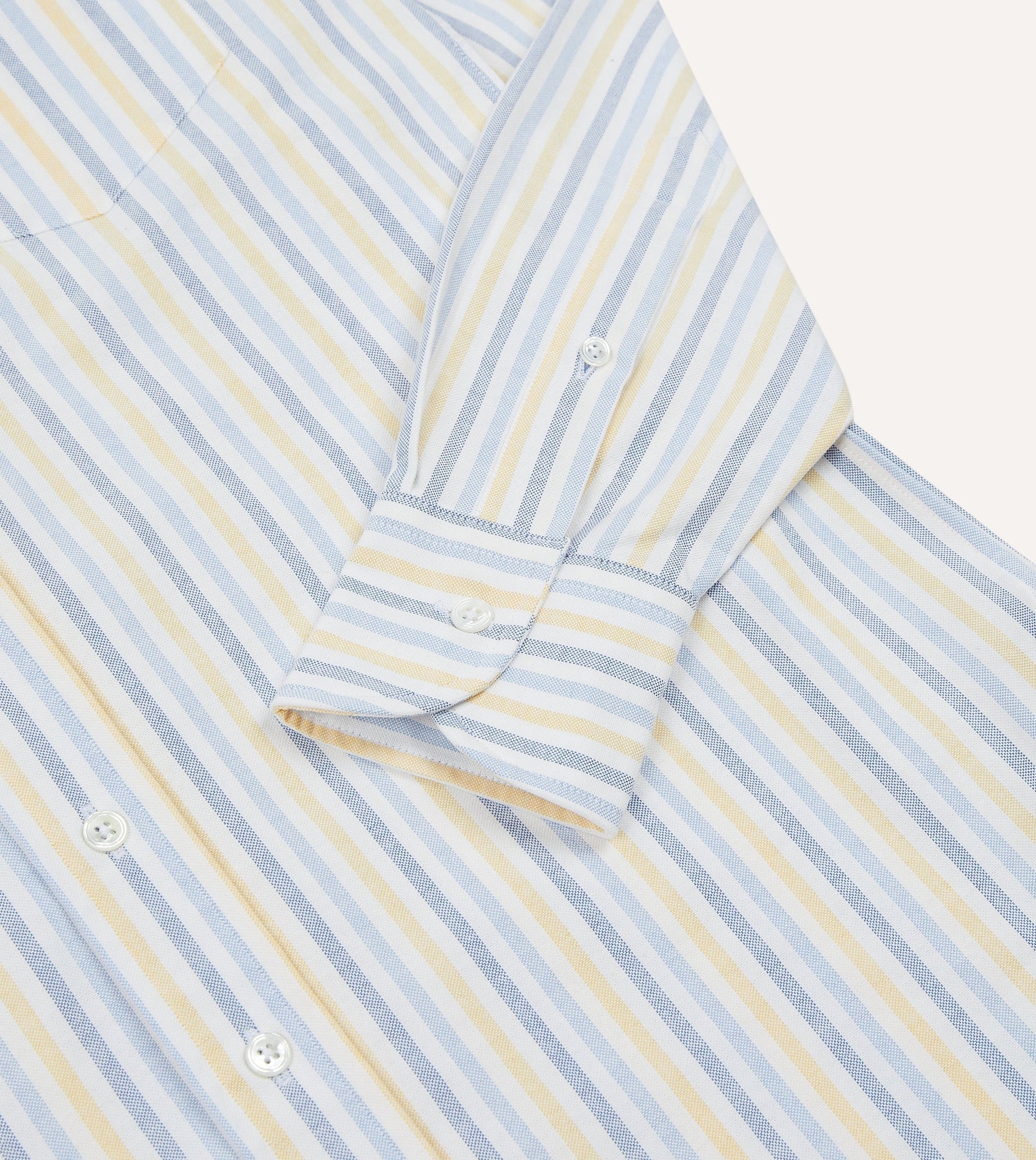 Blue and Yellow Dual Stripe Cotton Oxford Cloth Button-Down Shirt