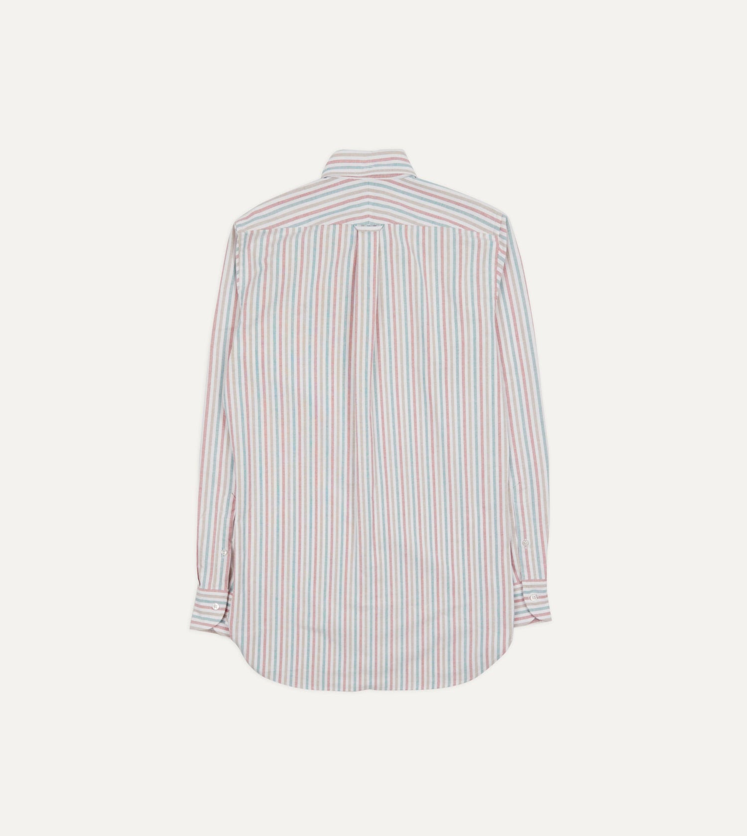 Red, Beige and Blue Triple Stripe Cotton Oxford Cloth Button-Down Shirt