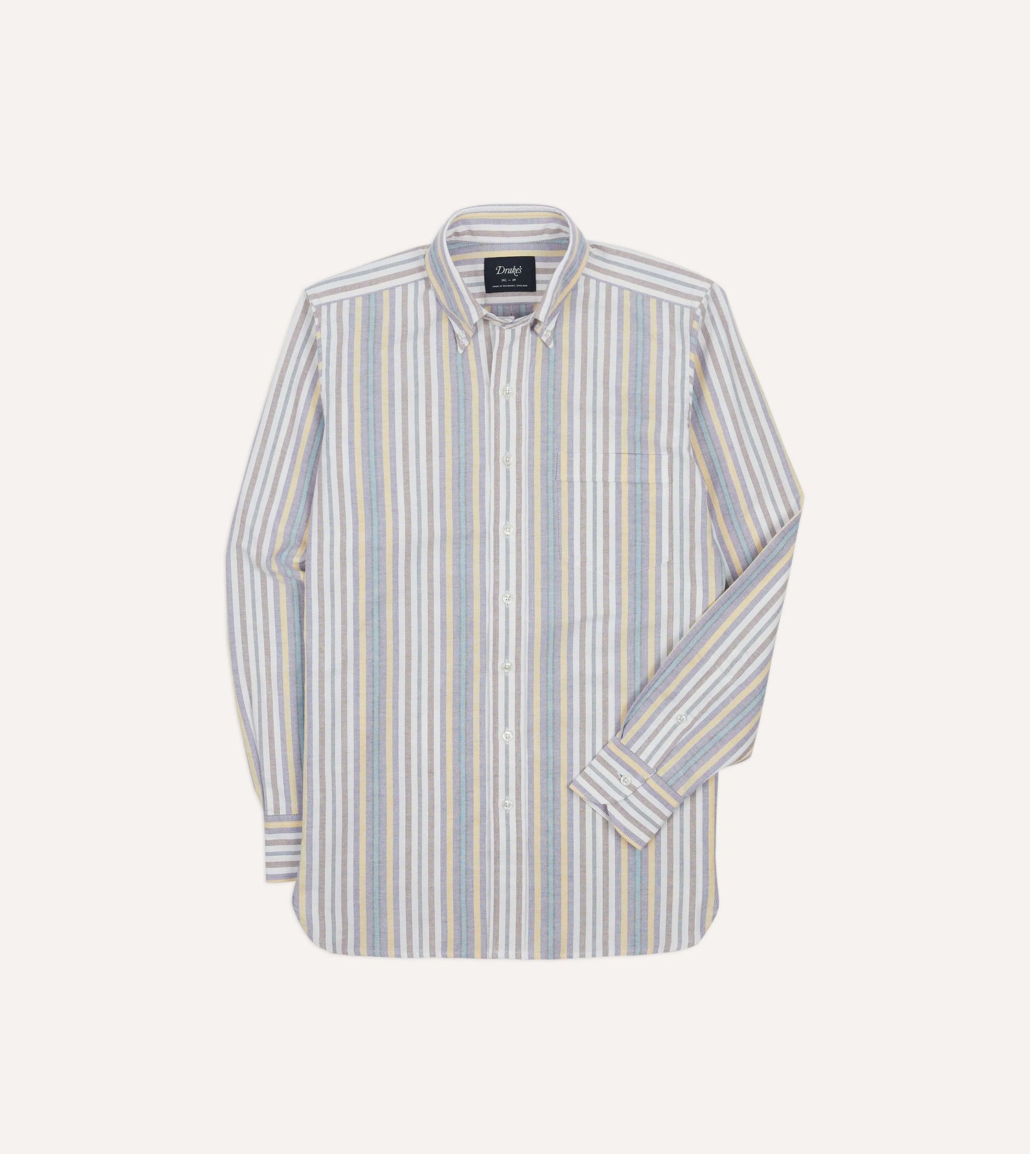 Blue Multi Stripe Cotton Oxford Cloth Button-Down Shirt