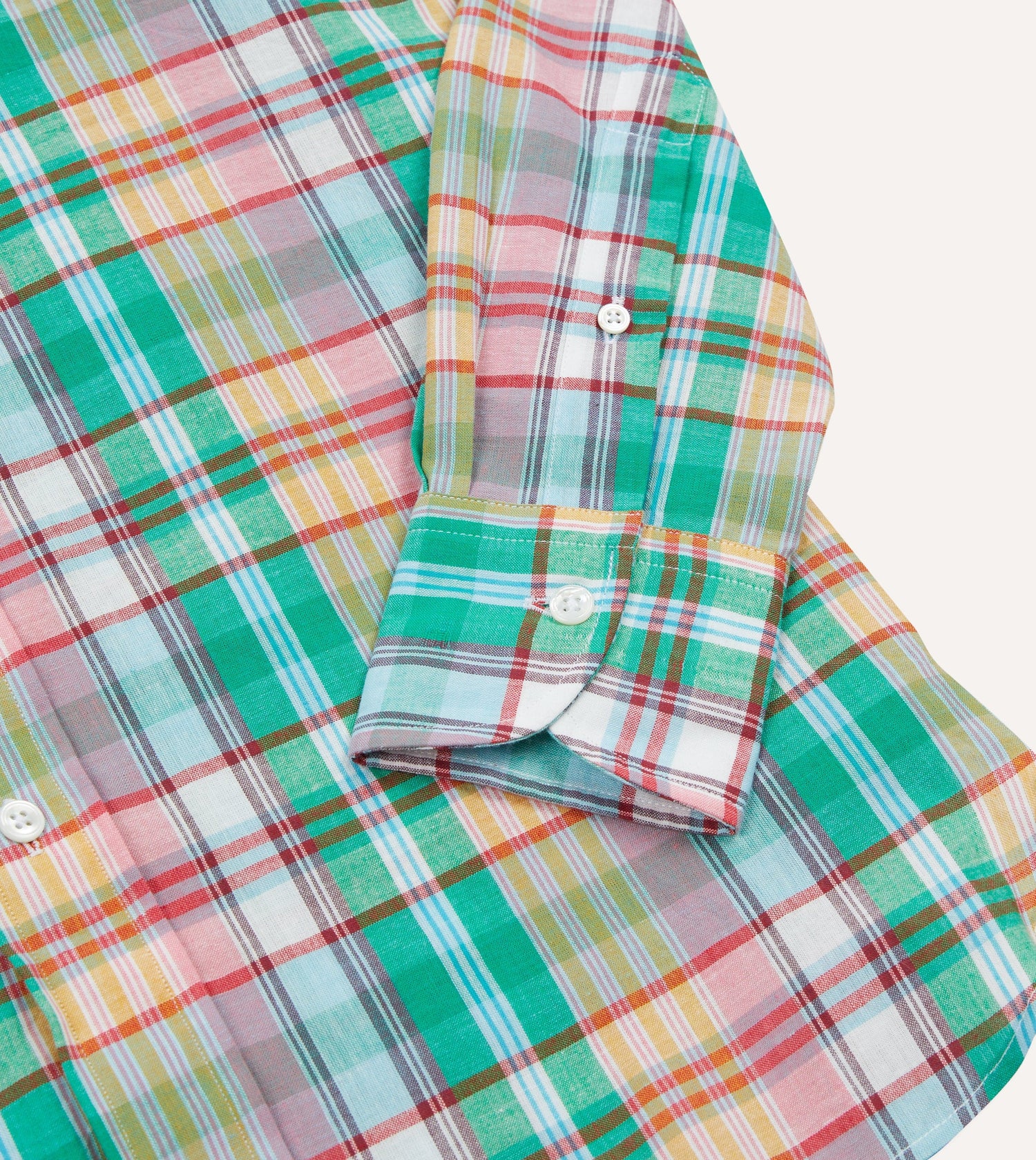 Green and Blue Madras Check Cotton Button-Down Shirt