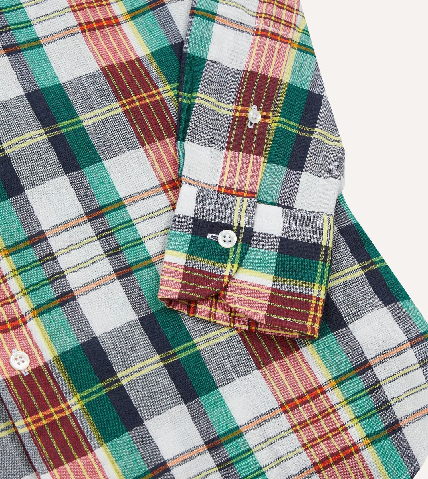 Blue and Red Madras Check Cotton Button-Down Shirt
