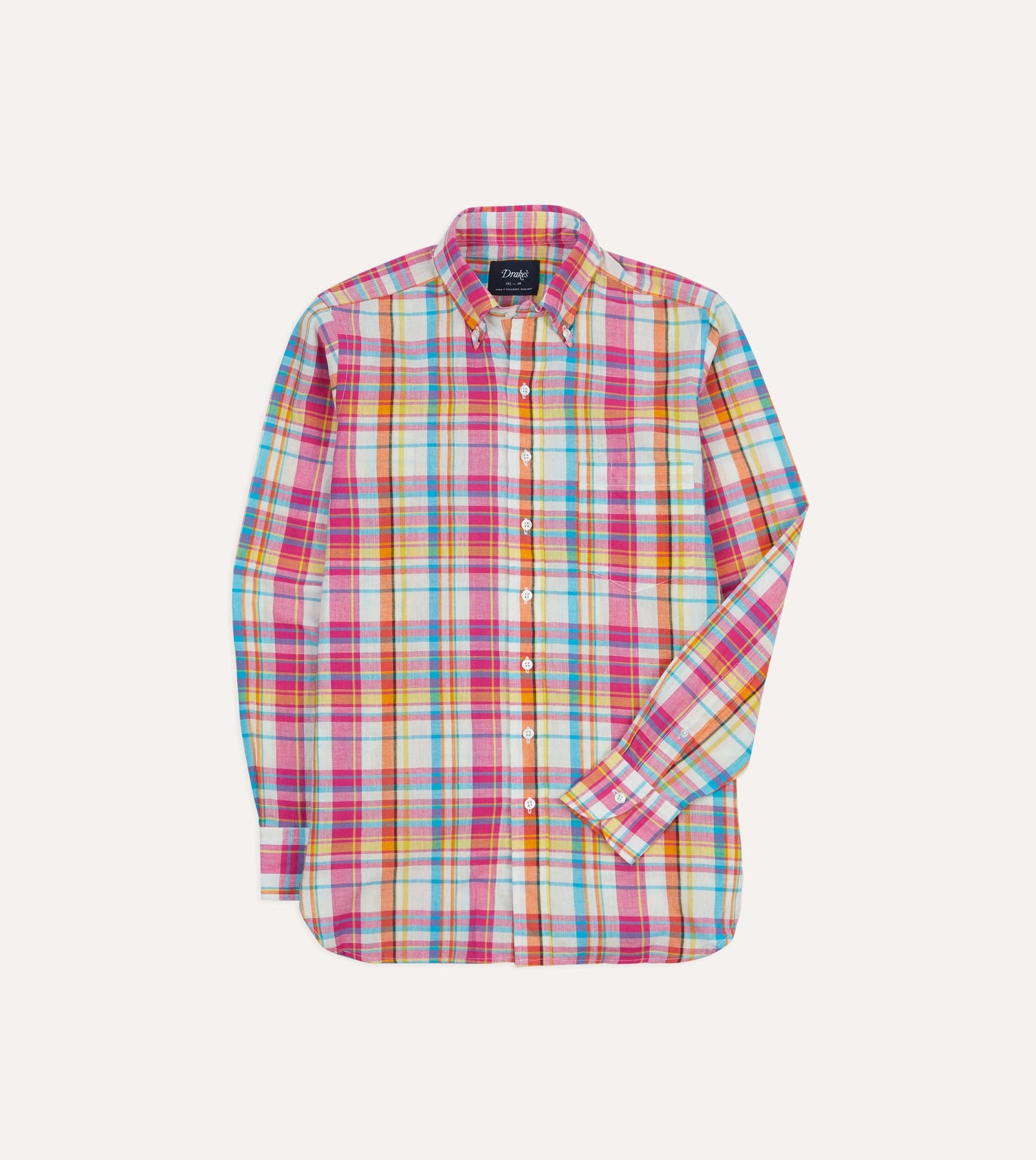 Pink Madras Check Cotton Button-Down Shirt