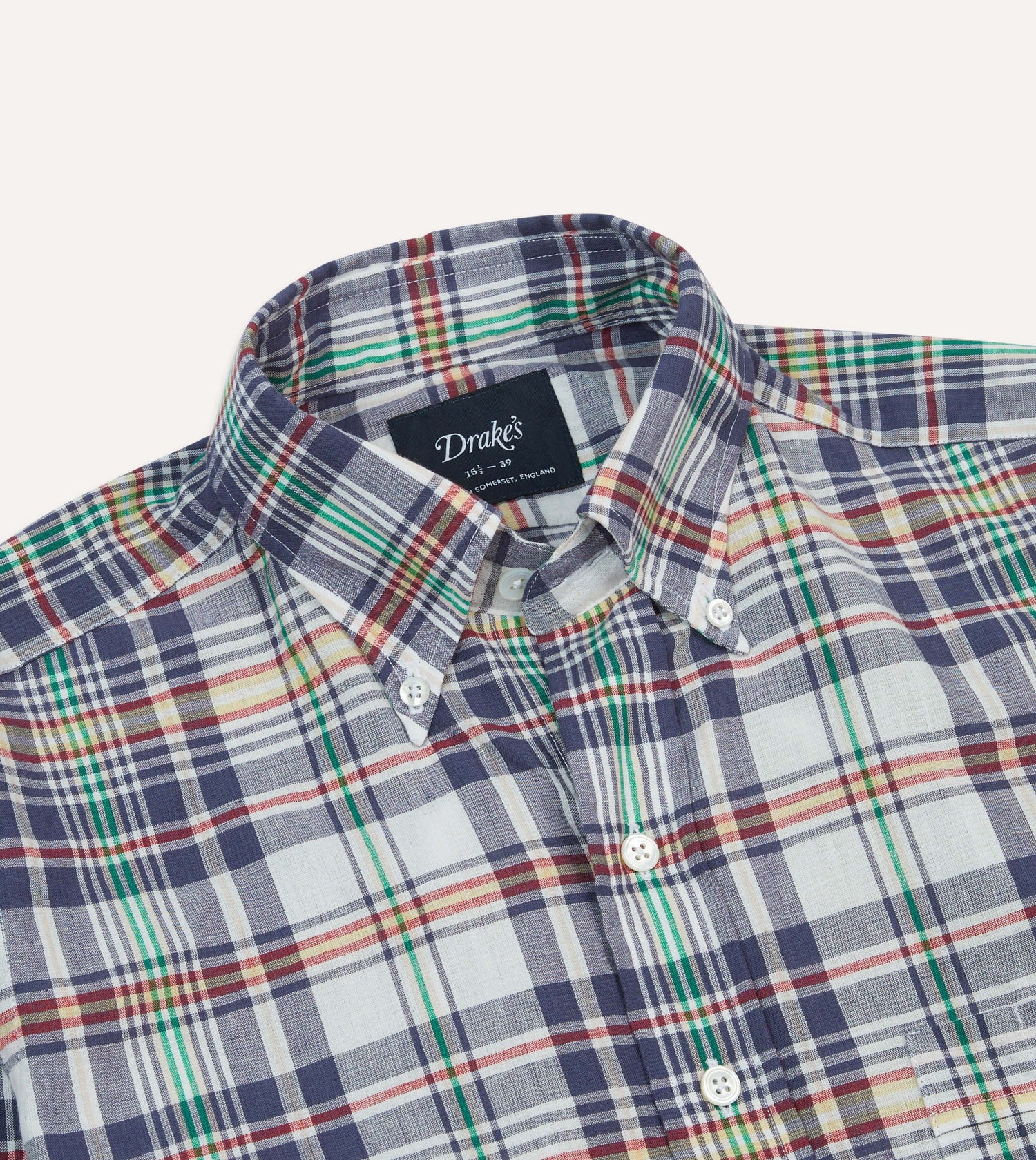 Navy and Yellow Madras Check Cotton Button-Down Shirt
