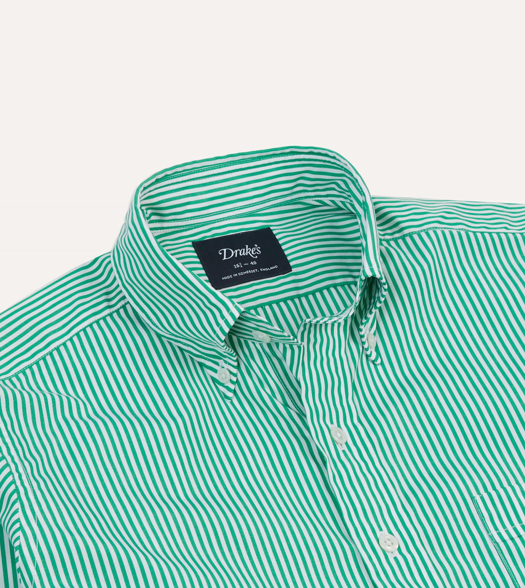Women's Striped Green Button-Down Shirt
