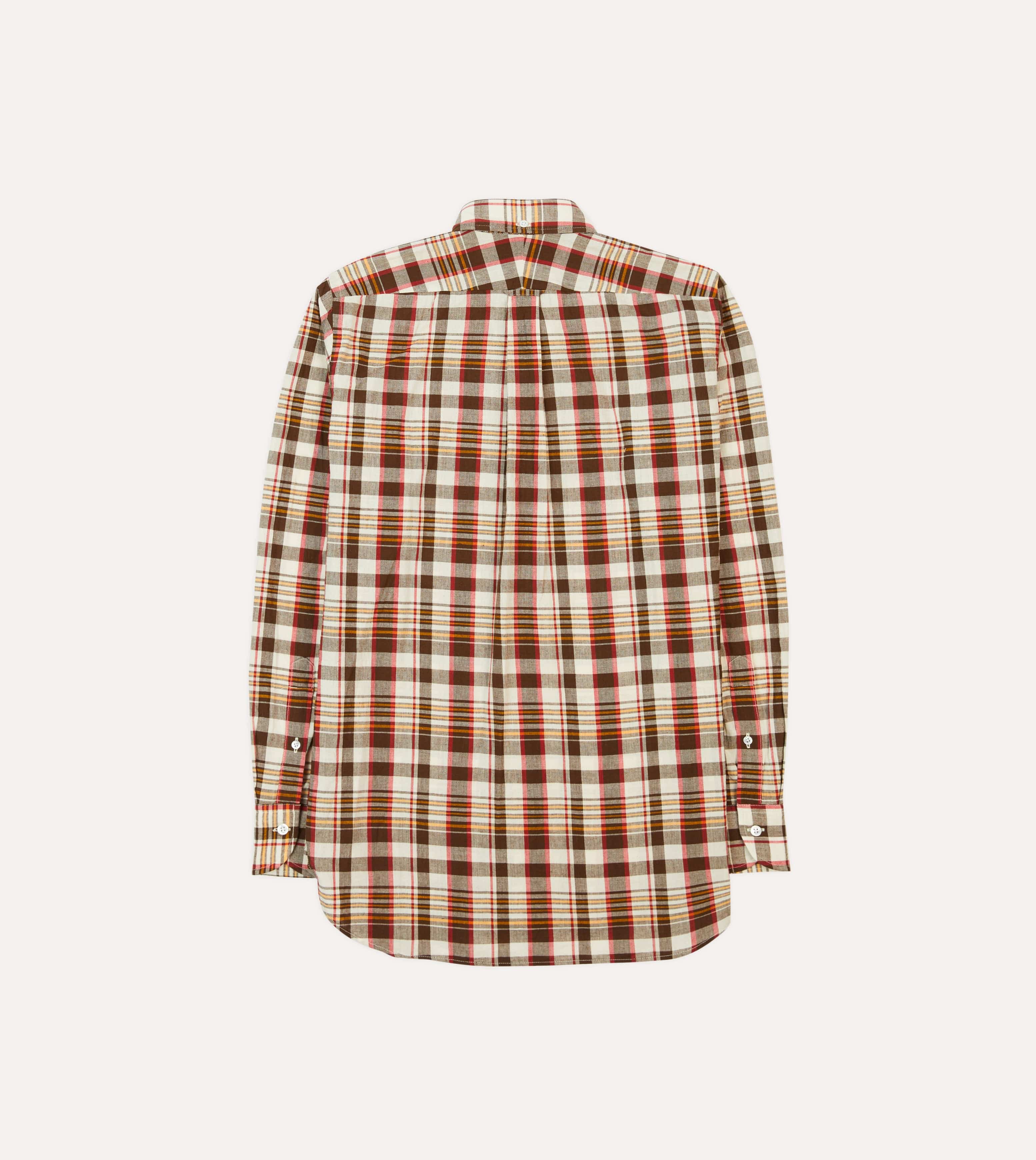 Brown and Red Madras Check Cotton Button-Down Shirt