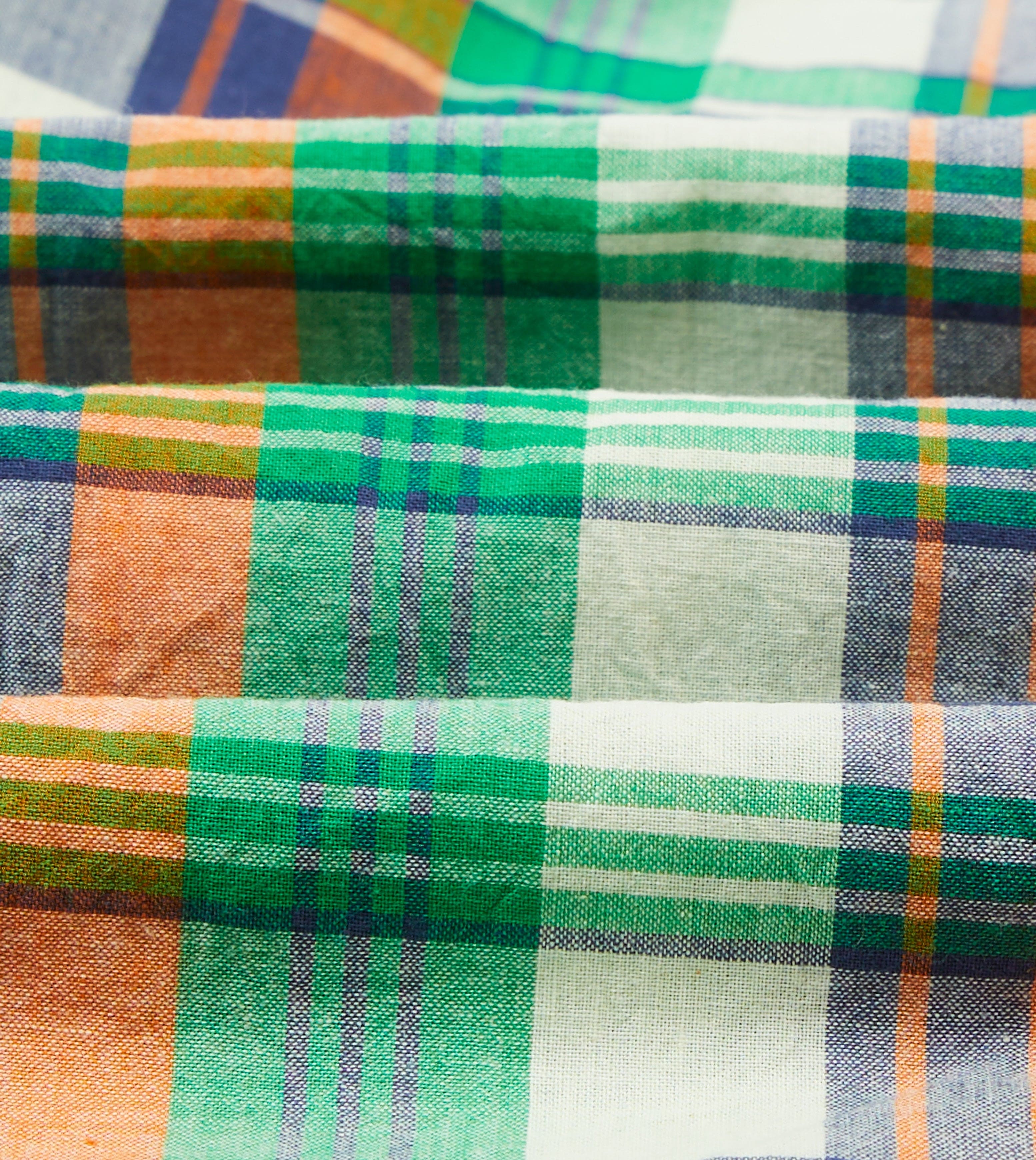 Green and Orange Madras Check Cotton Button-Down Shirt