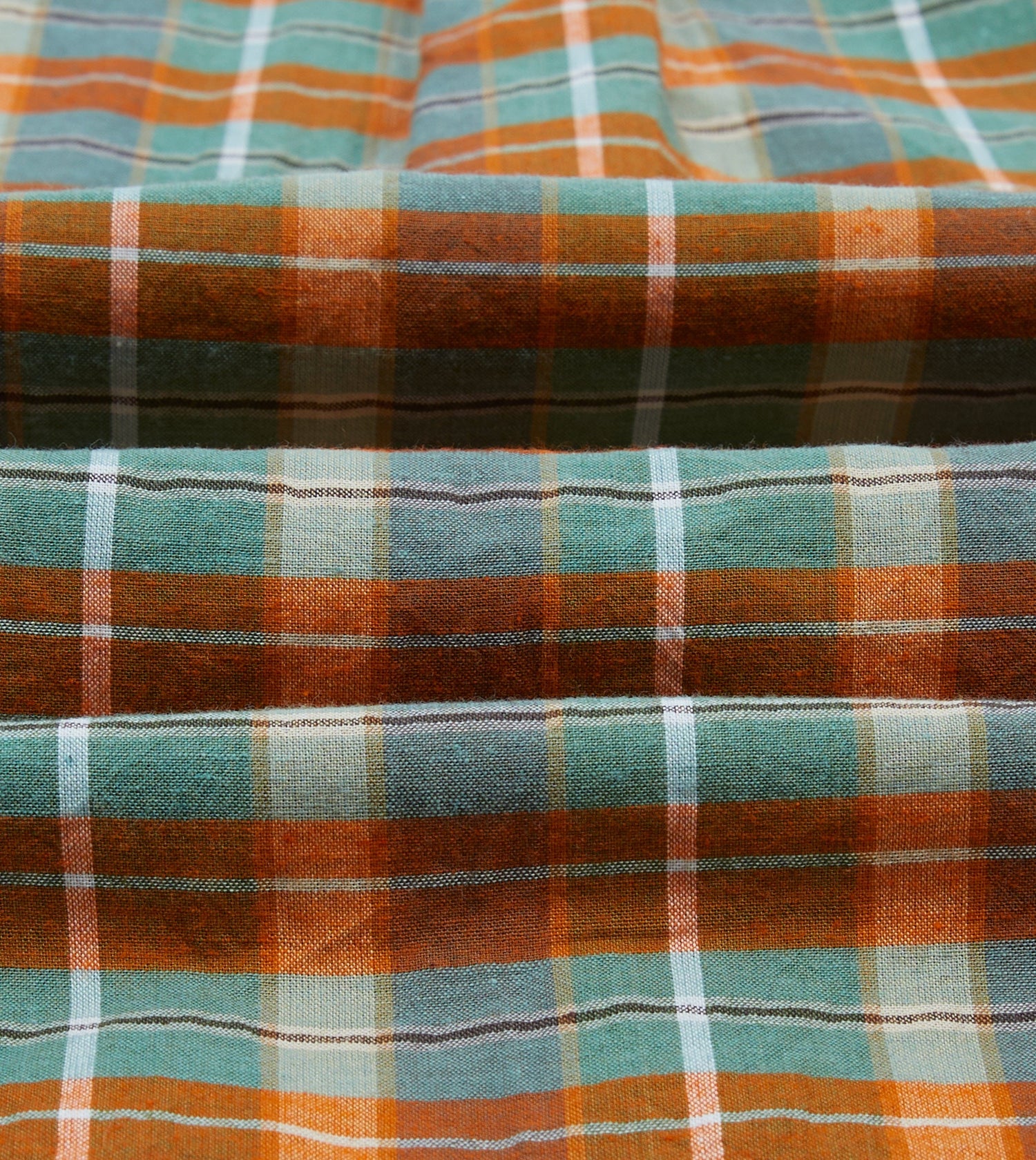 Orange and Blue Madras Check Cotton Button-Down Shirt